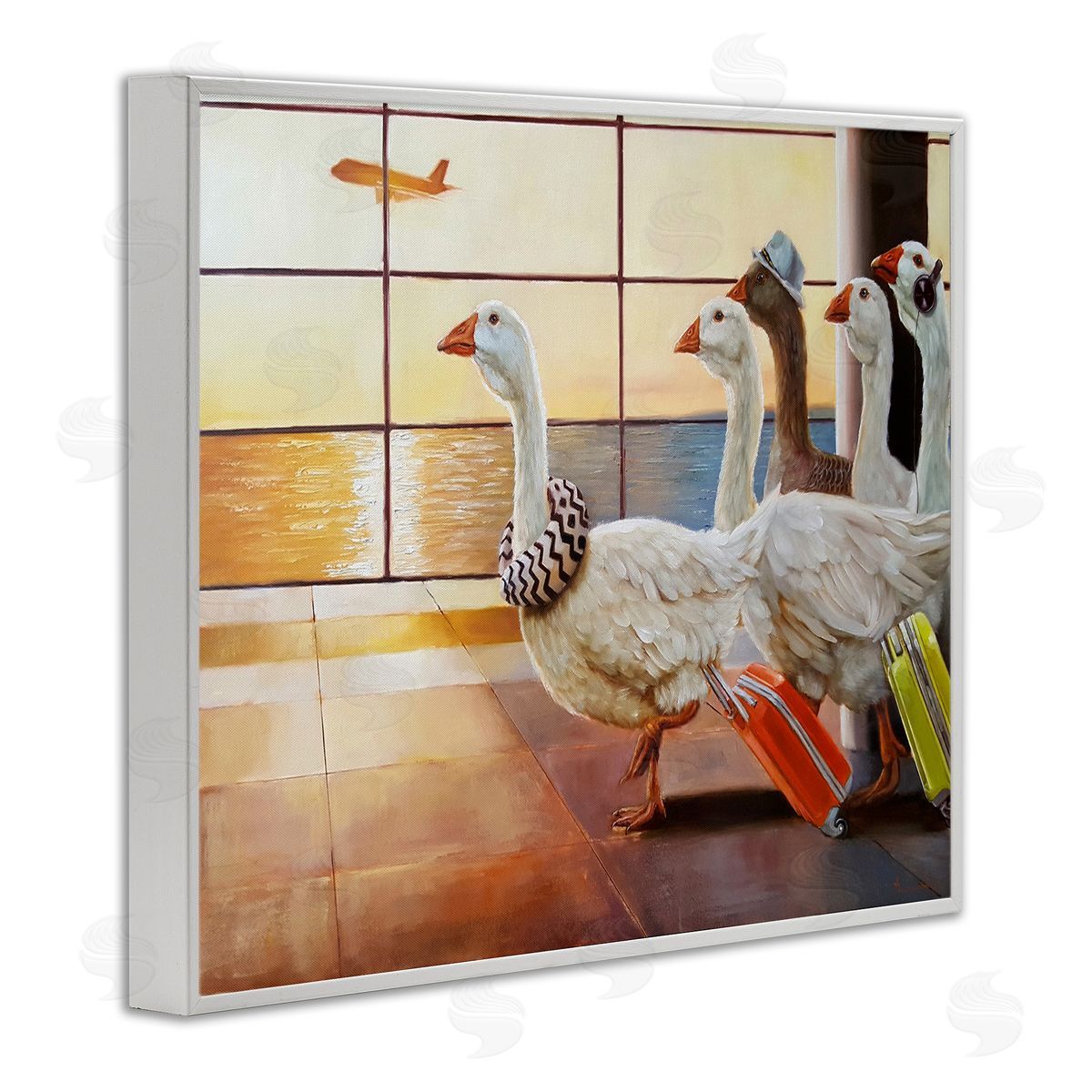 Flock of Geese at Airport White Frame Print Wall Art, Home Decor by Lucia Heffernan