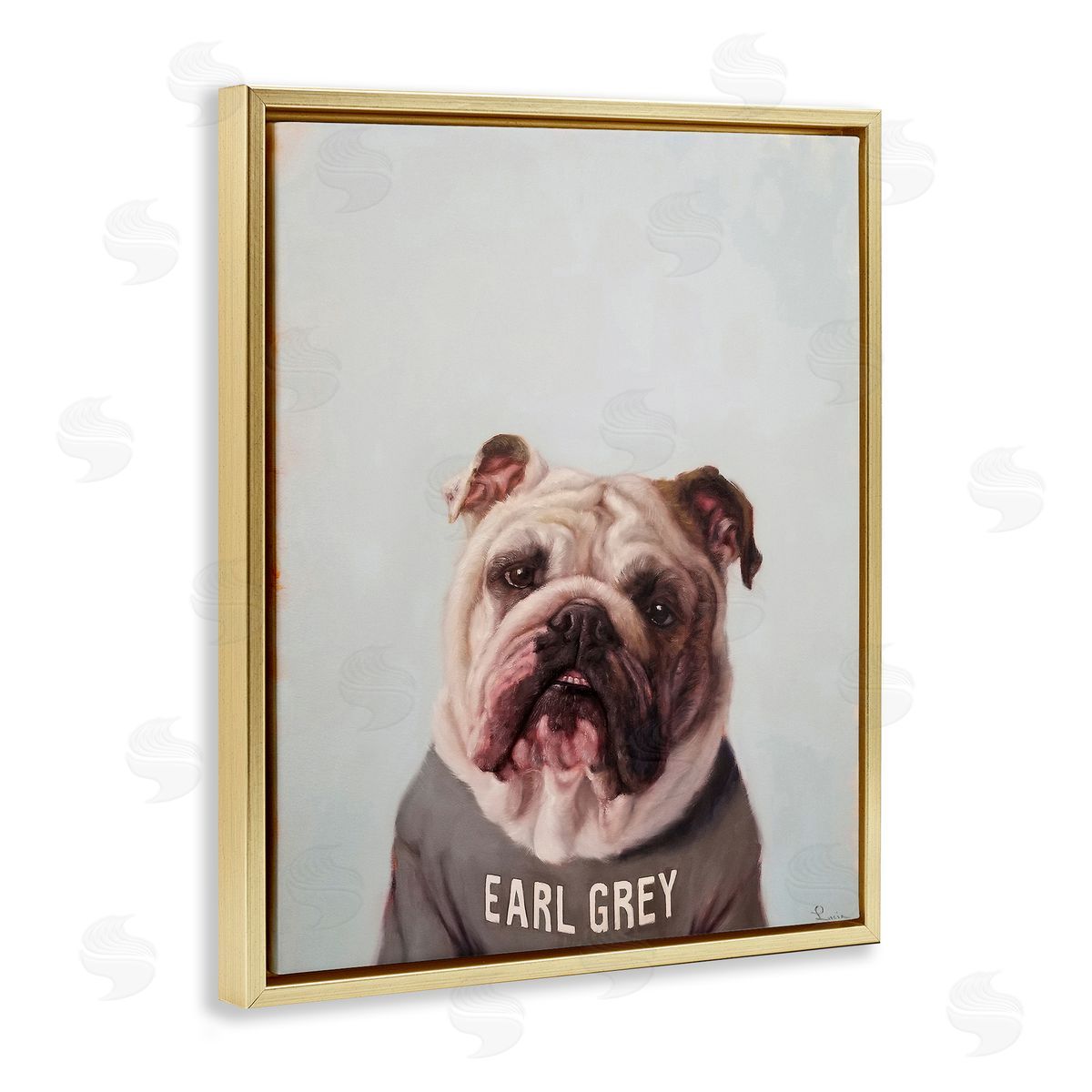 Earl Grey Tea Dog Gold Floating Frame Canvas Wall Art, Home Decor by Lucia Heffernan