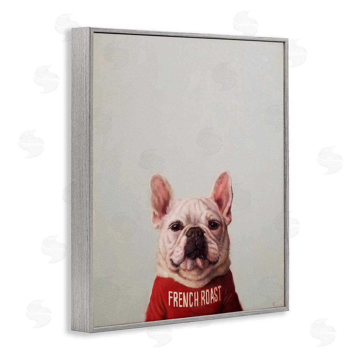 French Roast Coffee Dog Grey Frame Print Wall Art, Home Decor by Lucia Heffernan