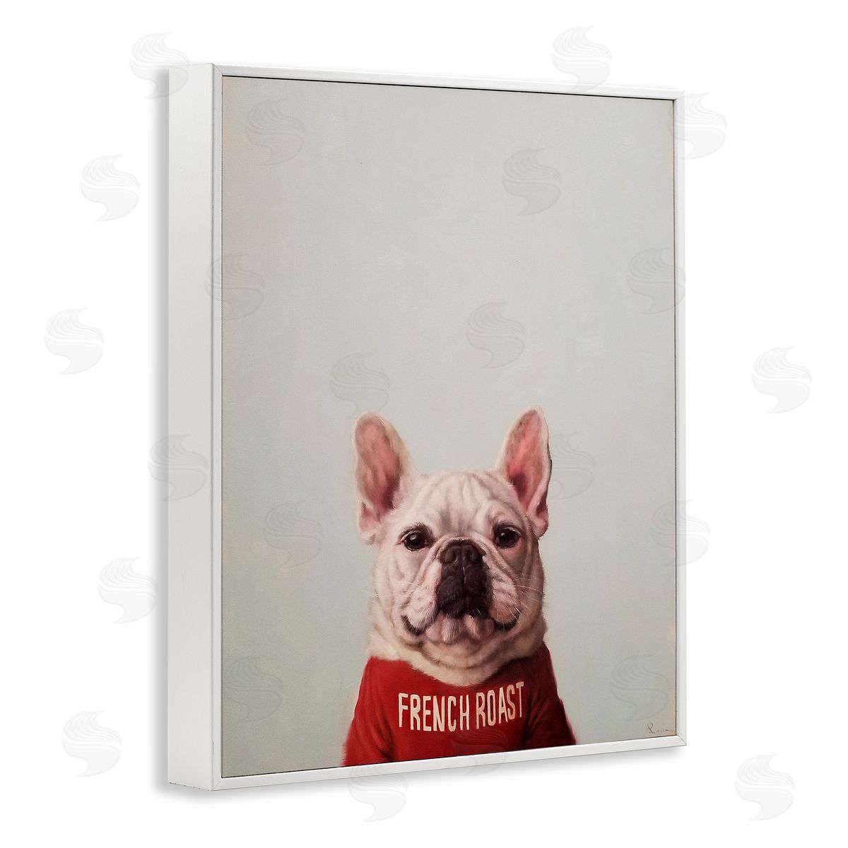 French Roast Coffee Dog White Frame Print Wall Art, Home Decor by Lucia Heffernan