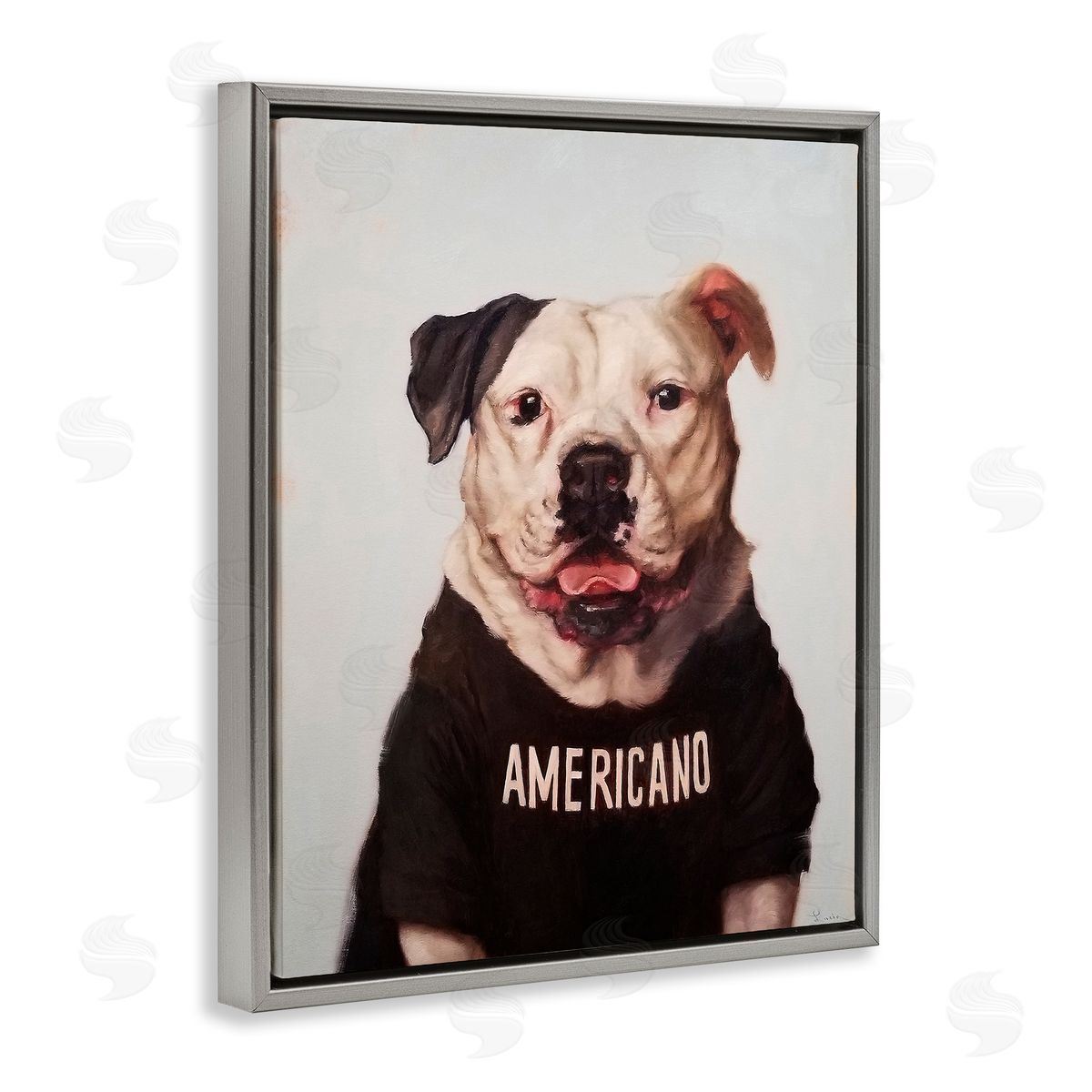 Americano Coffee Dog Grey Floating Frame Canvas Wall Art, Home Decor by Lucia Heffernan