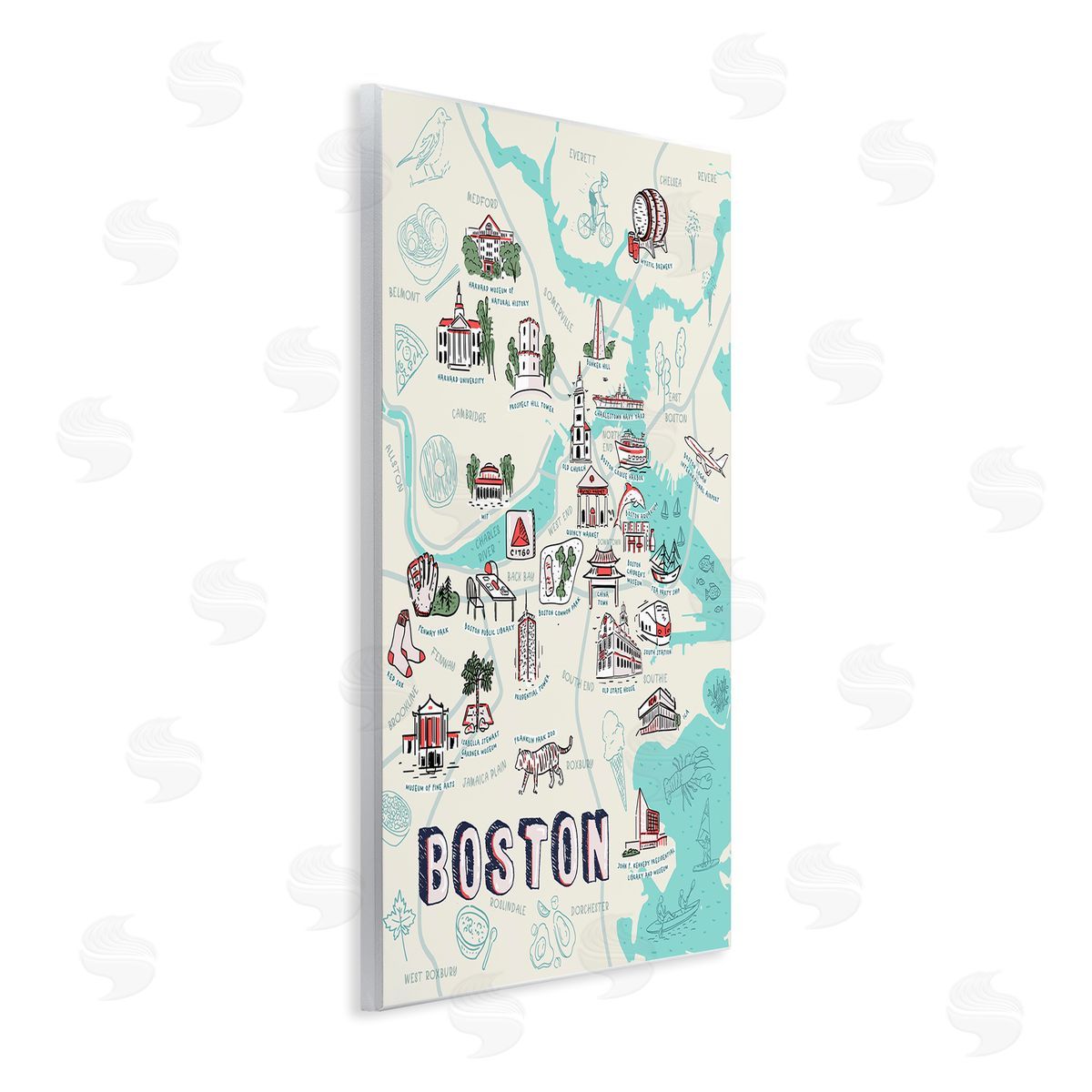 Illustrated Boston Landmark Map Wood Plaque Wall Art, Home Decor by Ziwei Li