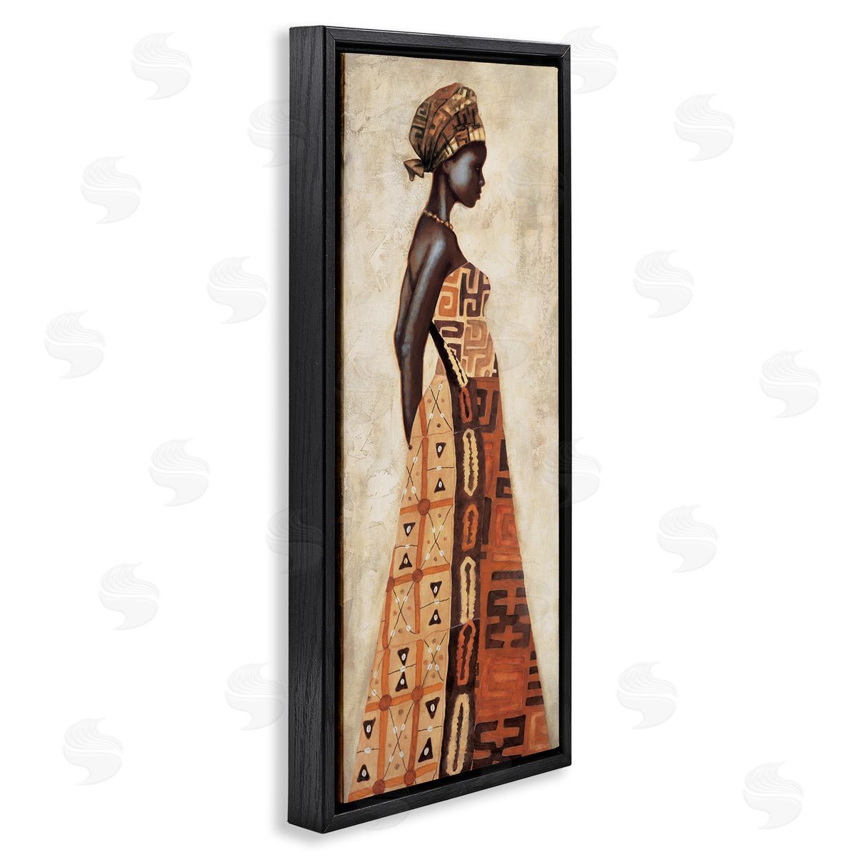 Elegant African Woman in Dress Black Floating Frame Canvas Wall Art, Home Decor by Jacques Leconte