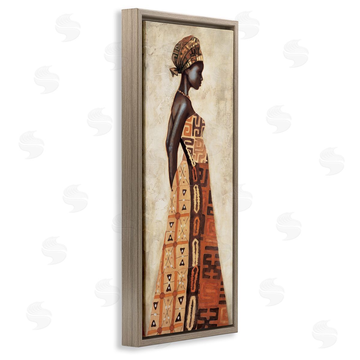 Elegant African Woman in Dress Brown Floating Frame Canvas Wall Art, Home Decor by Jacques Leconte