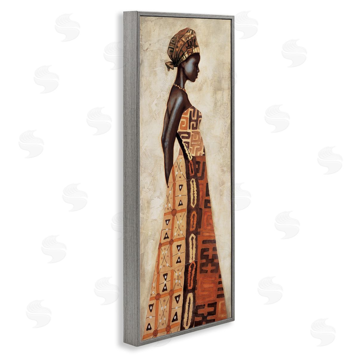 Elegant African Woman in Dress Grey Frame Print Wall Art, Home Decor by Jacques Leconte