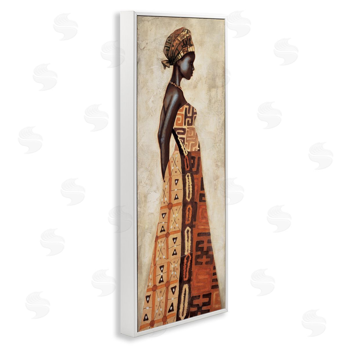 Elegant African Woman in Dress White Frame Print Wall Art, Home Decor by Jacques Leconte