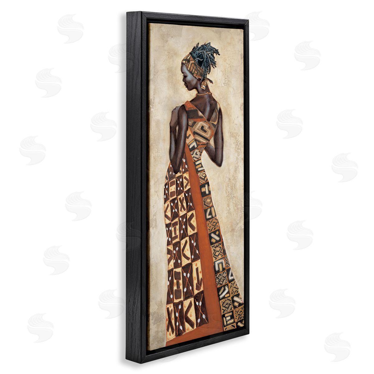 Strong African Woman in Dress Black Floating Frame Canvas Wall Art, Home Decor by Jacques Leconte