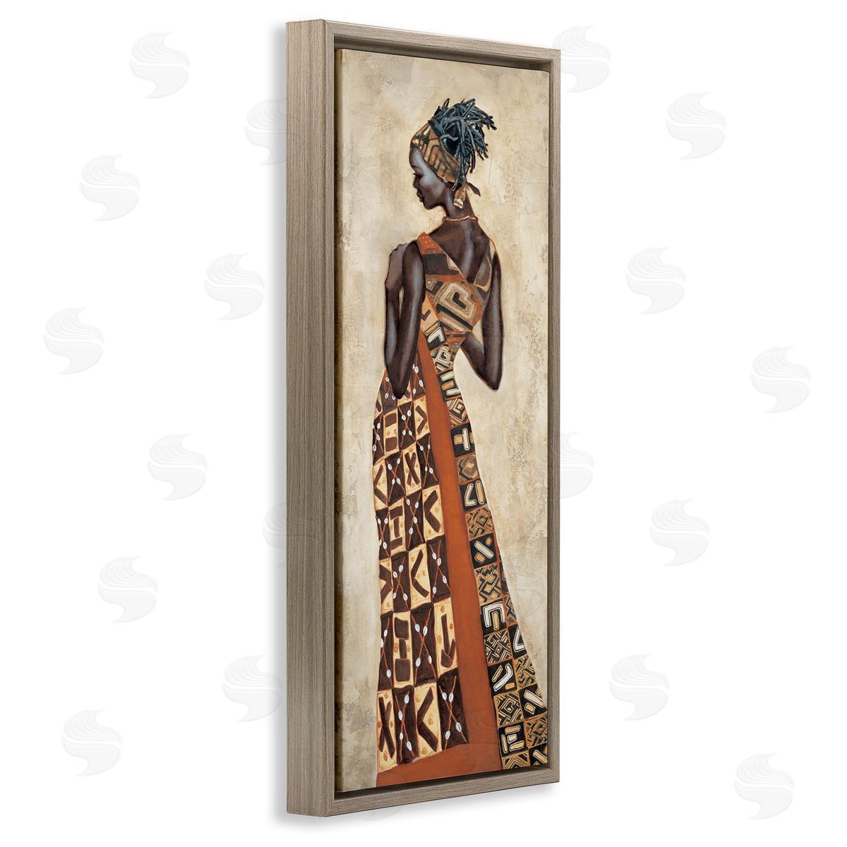 Strong African Woman in Dress Brown Floating Frame Canvas Wall Art, Home Decor by Jacques Leconte