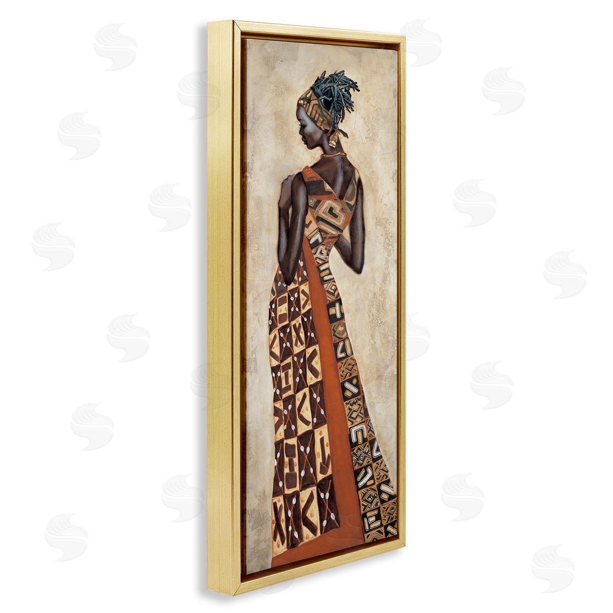 Strong African Woman in Dress Gold Floating Frame Canvas Wall Art, Home Decor by Jacques Leconte