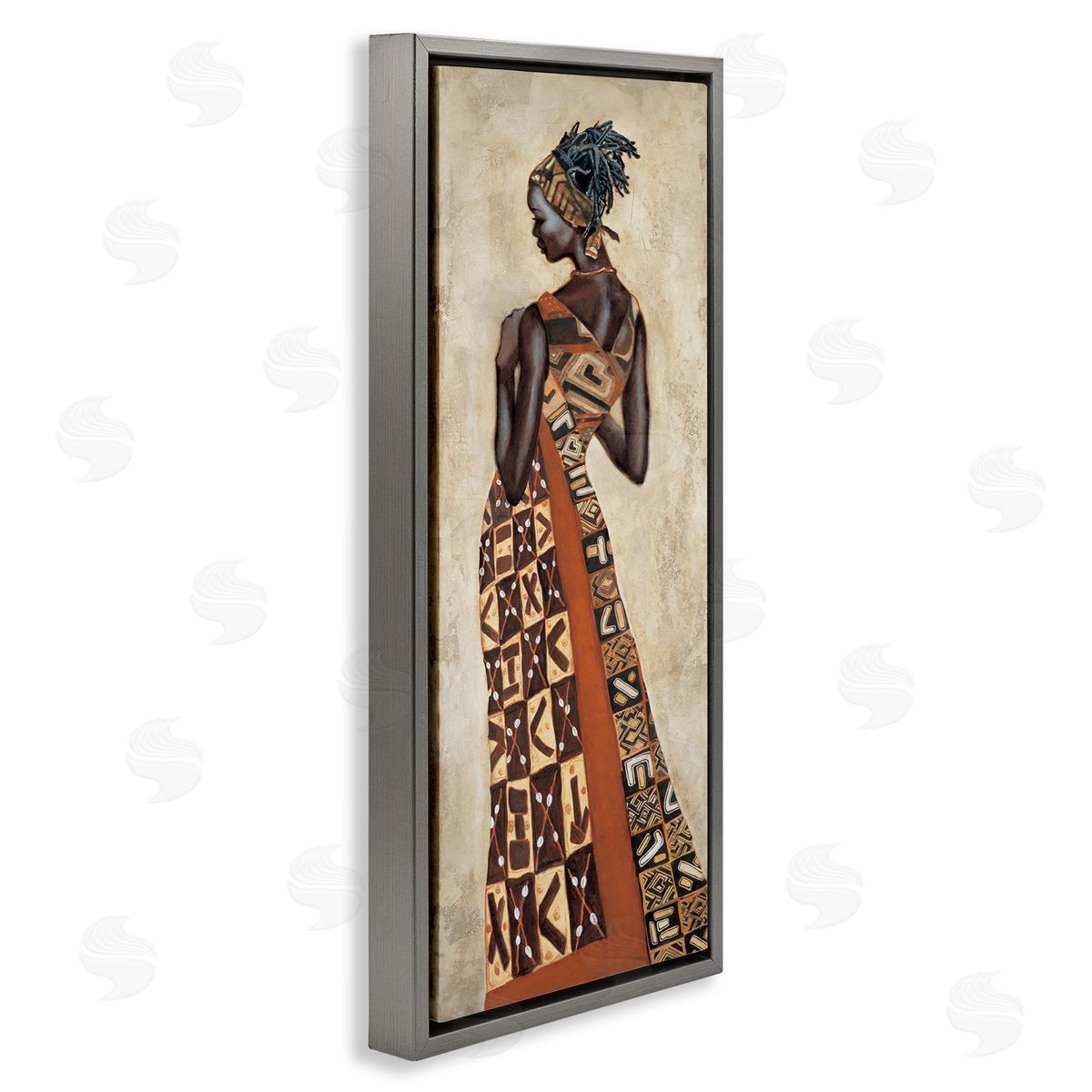 Strong African Woman in Dress Grey Floating Frame Canvas Wall Art, Home Decor by Jacques Leconte