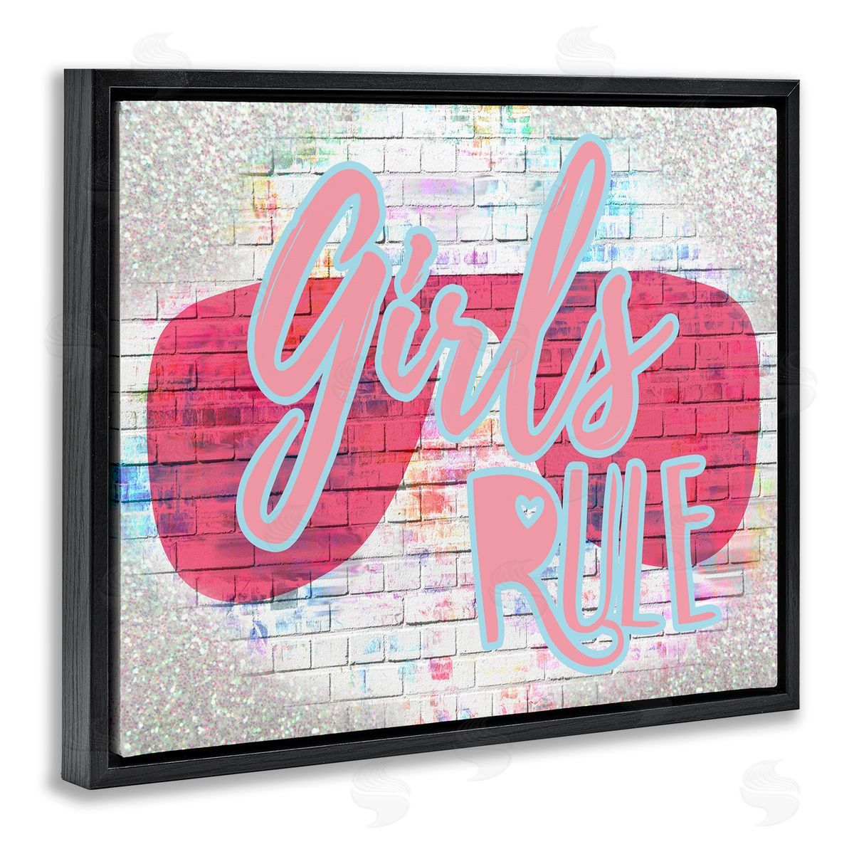 Girls Rule Pink Graffiti Black Floating Frame Canvas Wall Art, Home Decor by Stupell Studio