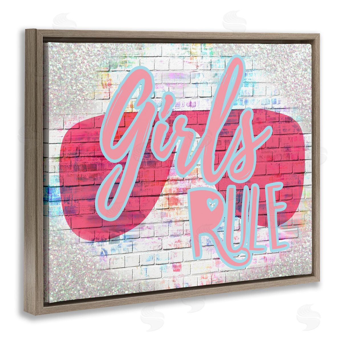 Girls Rule Pink Graffiti Brown Floating Frame Canvas Wall Art, Home Decor by Stupell Studio