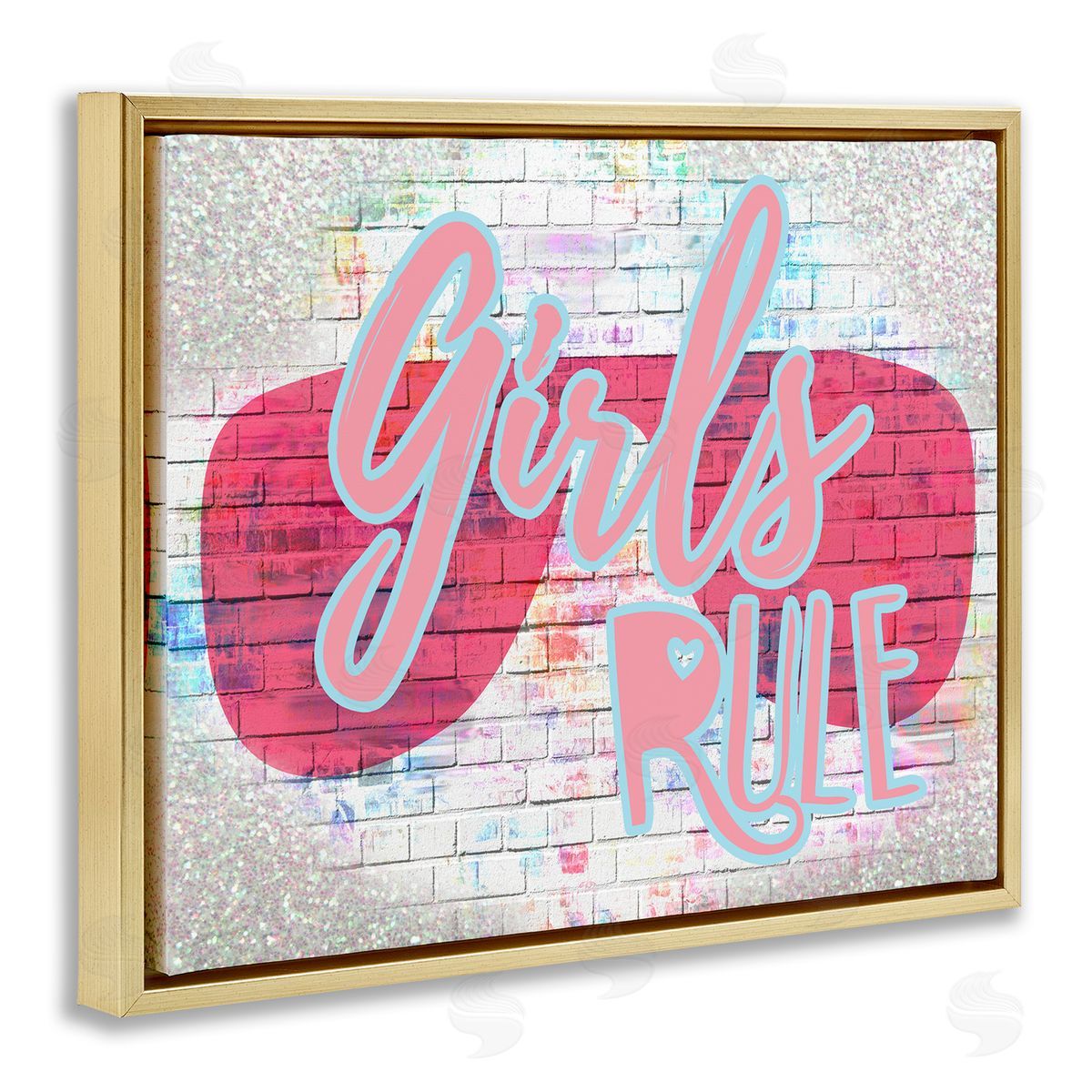 Girls Rule Pink Graffiti Gold Floating Frame Canvas Wall Art, Home Decor by Stupell Studio