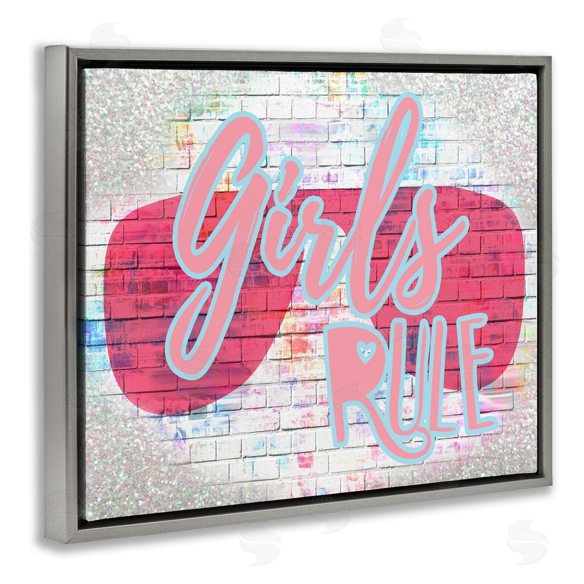 Girls Rule Pink Graffiti Grey Floating Frame Canvas Wall Art, Home Decor by Stupell Studio