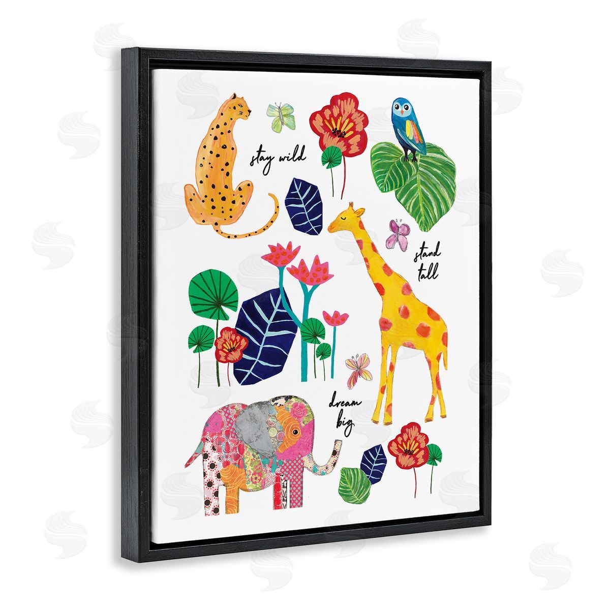 Stay Wild Safari Animals Black Floating Frame Canvas Wall Art, Home Decor by Jennifer McCully