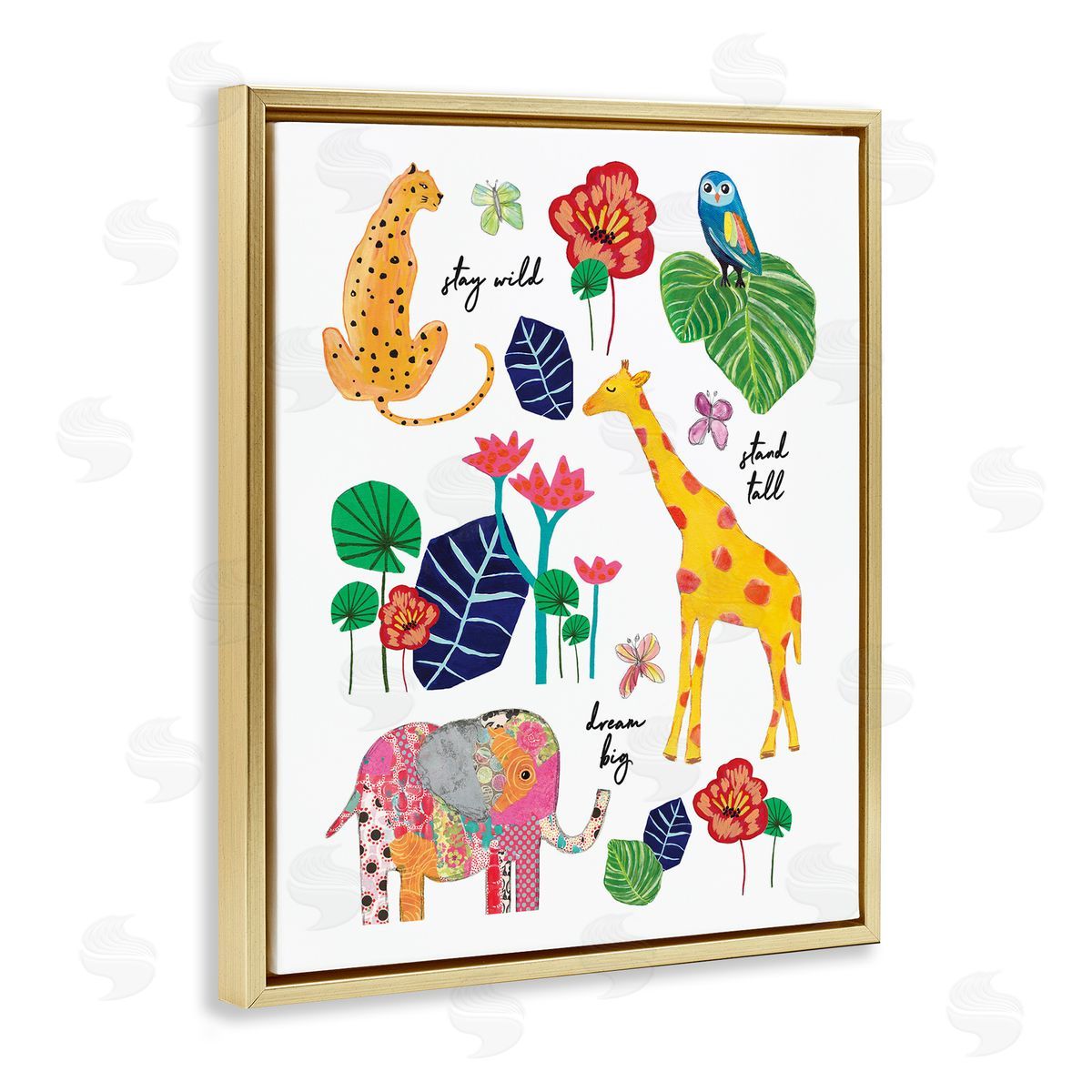 Stay Wild Safari Animals Gold Floating Frame Canvas Wall Art, Home Decor by Jennifer McCully