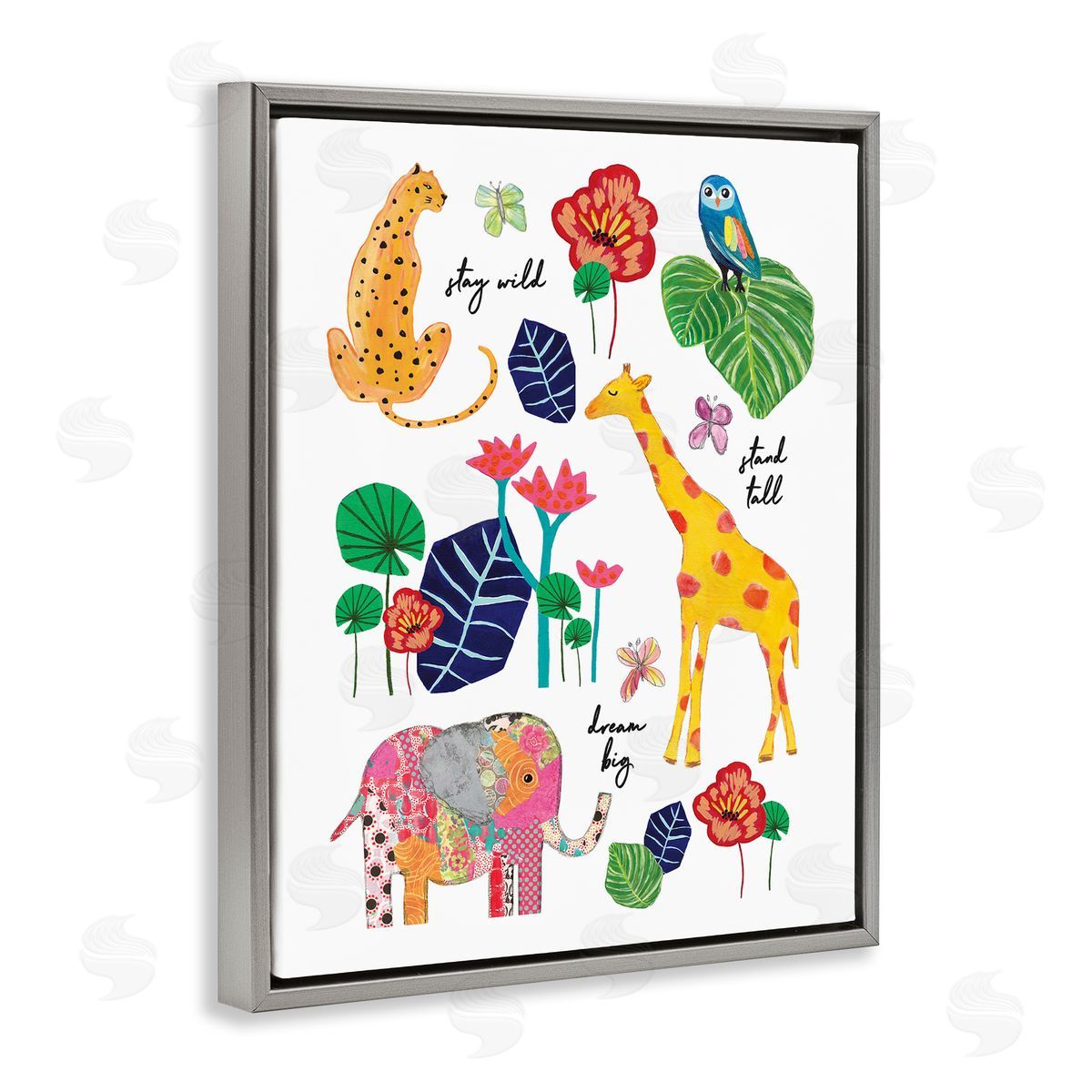 Stay Wild Safari Animals Grey Floating Frame Canvas Wall Art, Home Decor by Jennifer McCully