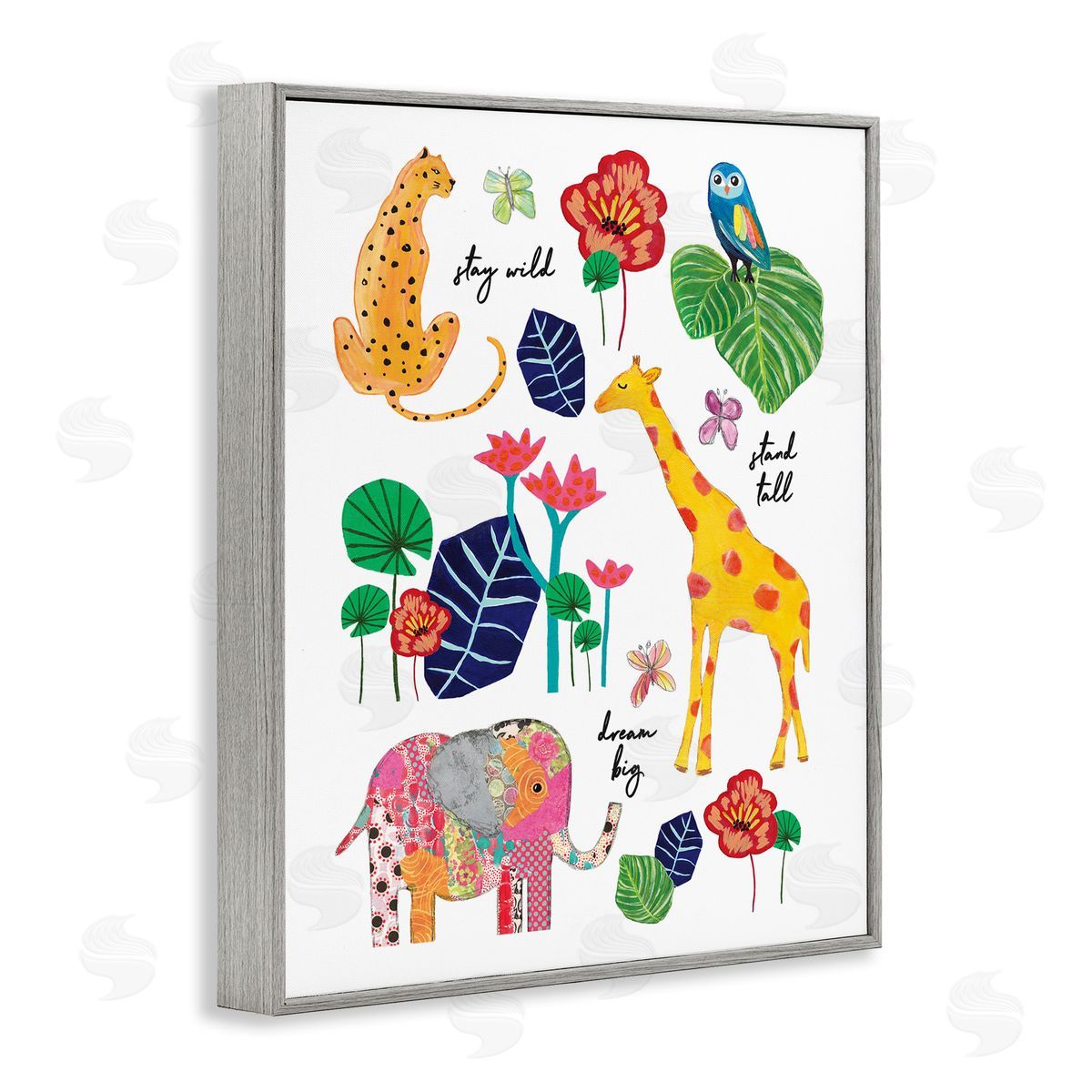 Stay Wild Safari Animals Grey Frame Print Wall Art, Home Decor by Jennifer McCully