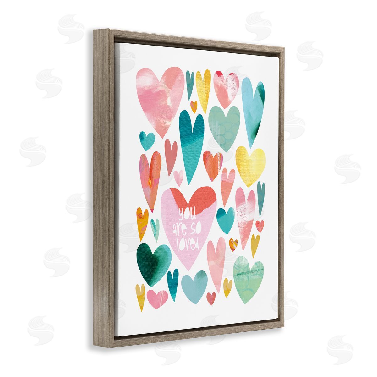 You are So Loved Hearts Brown Floating Frame Canvas Wall Art, Home Decor by Jennifer McCully