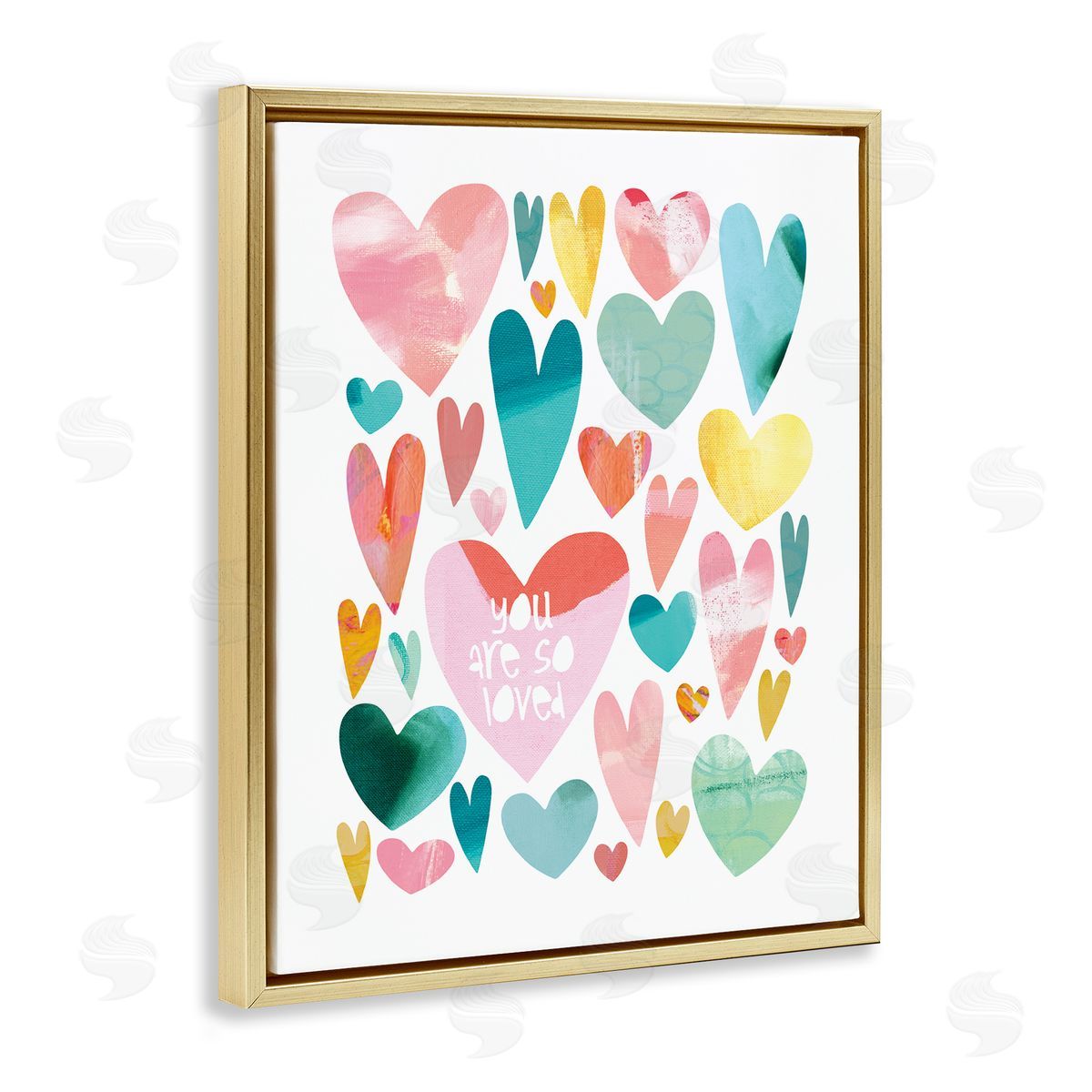 You are So Loved Hearts Gold Floating Frame Canvas Wall Art, Home Decor by Jennifer McCully