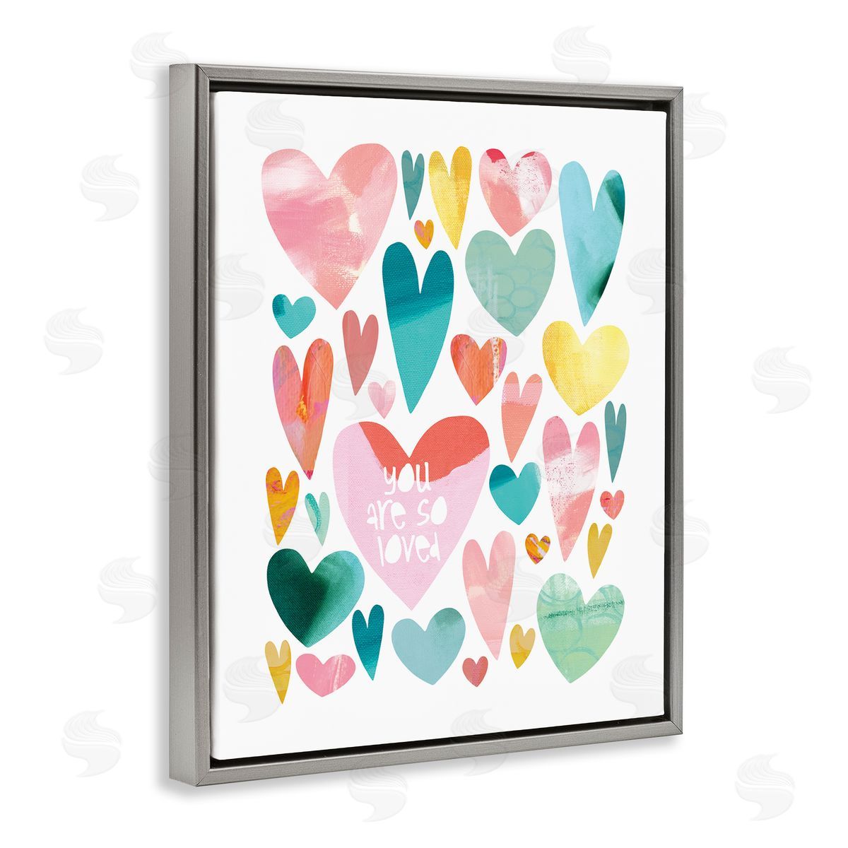 You are So Loved Hearts Grey Floating Frame Canvas Wall Art, Home Decor by Jennifer McCully