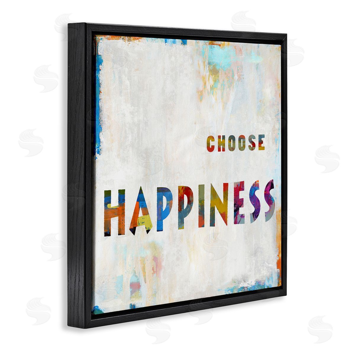 Colorful Choose Happiness Phrase Black Floating Frame Canvas Wall Art, Home Decor by Jamie MacDowell
