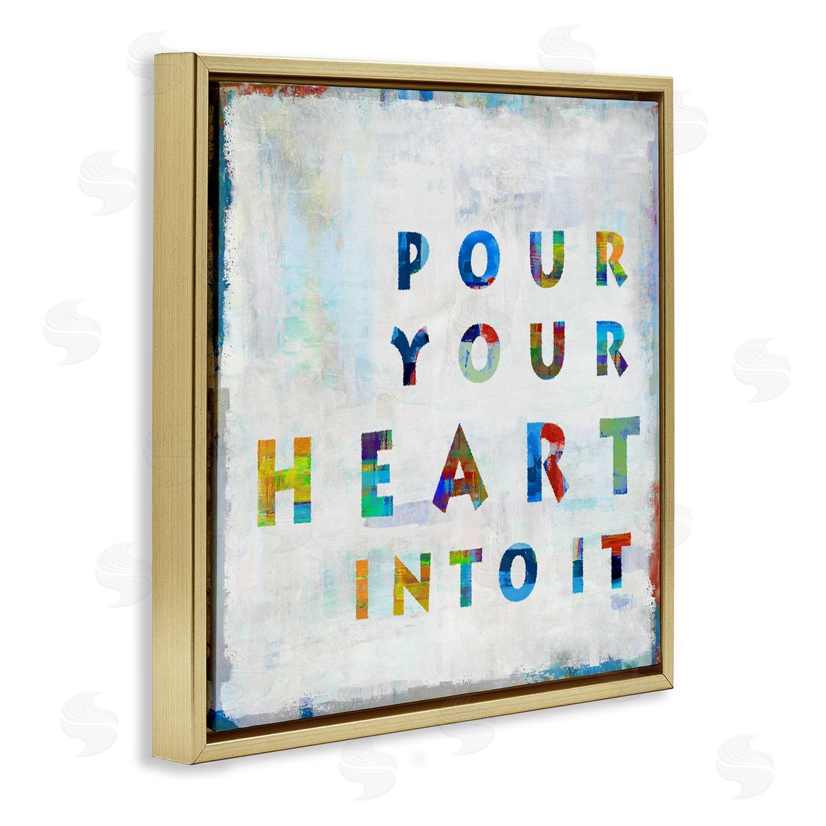 Colorful Pour Your Heart Into It Gold Floating Frame Canvas Wall Art, Home Decor by Jamie MacDowell