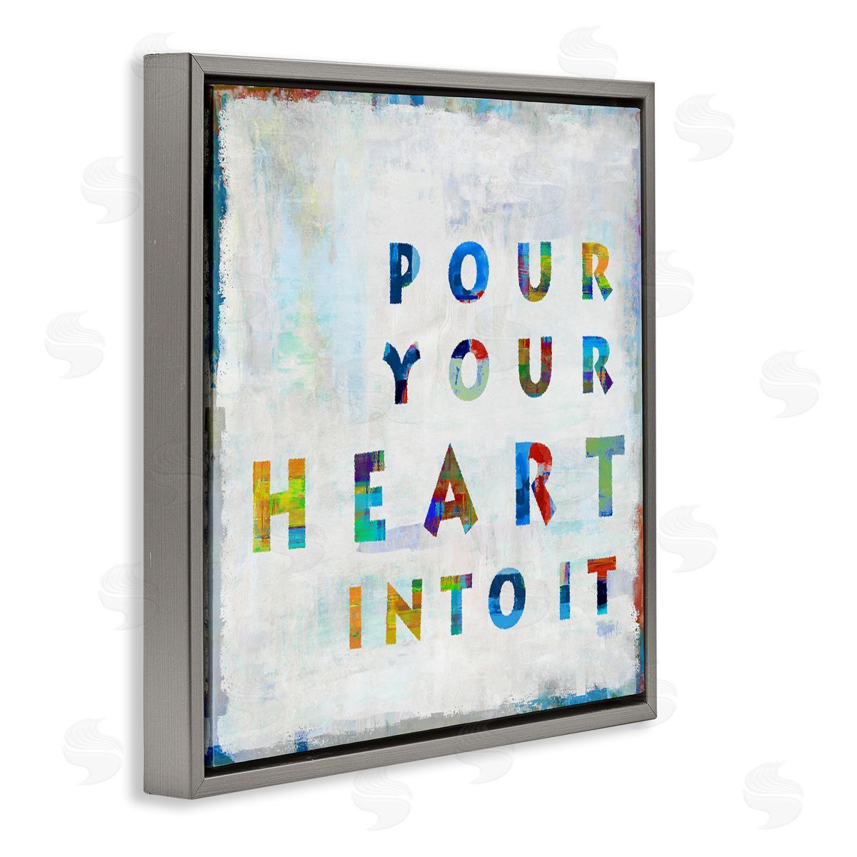 Colorful Pour Your Heart Into It Grey Floating Frame Canvas Wall Art, Home Decor by Jamie MacDowell