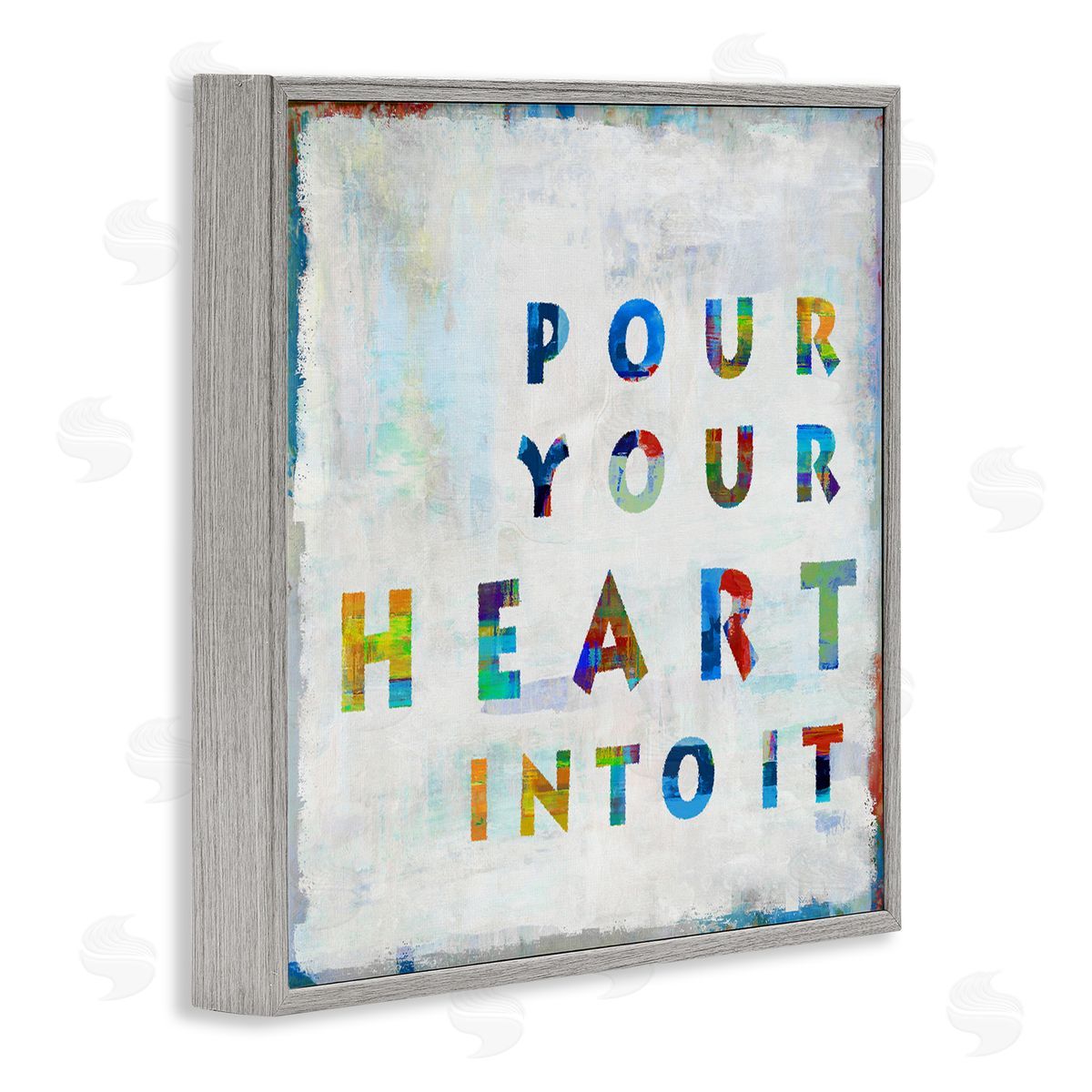 Colorful Pour Your Heart Into It Grey Frame Print Wall Art, Home Decor by Jamie MacDowell