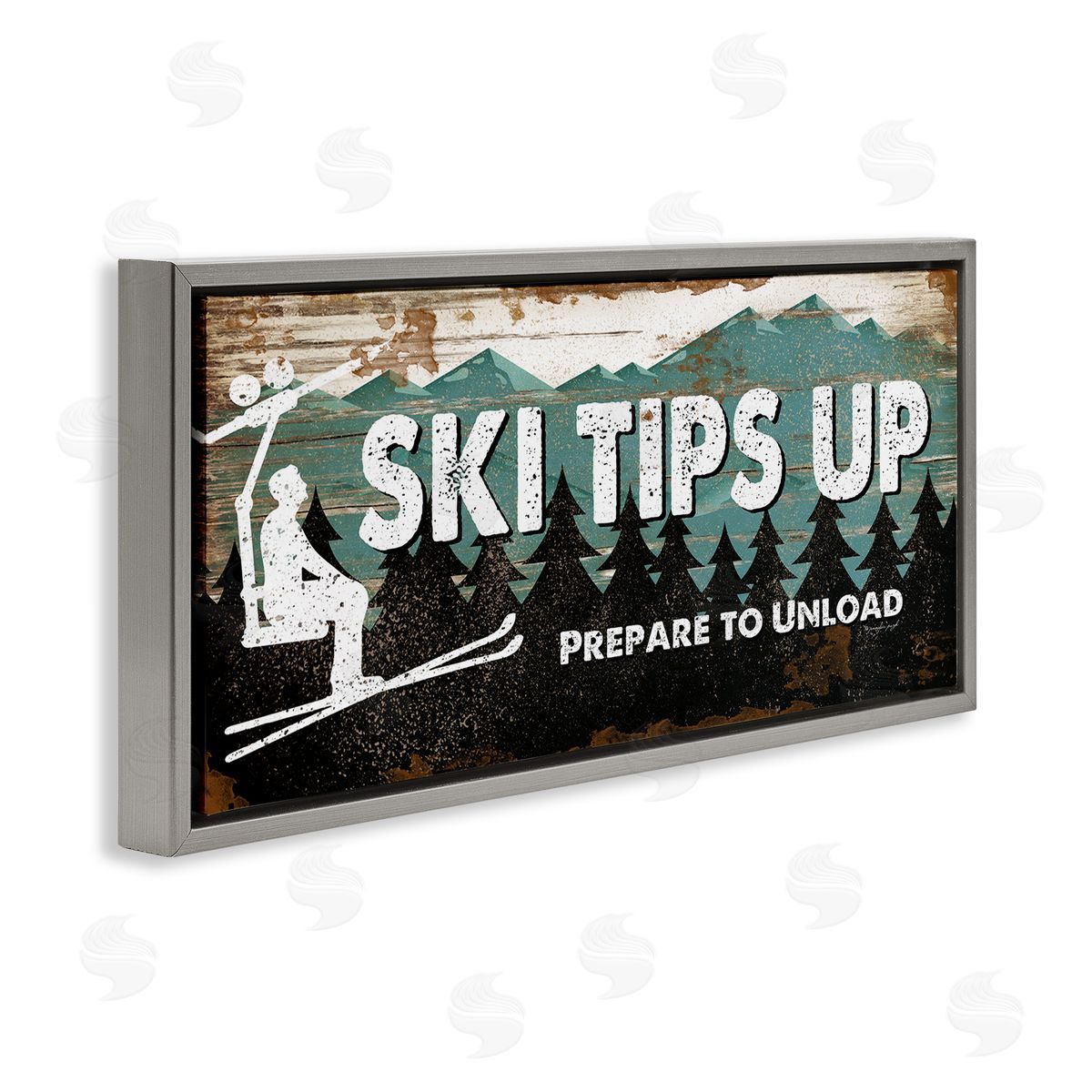 Rustic Ski Tips Up Grey Floating Frame Canvas Wall Art, Home Decor by Jennifer Pugh