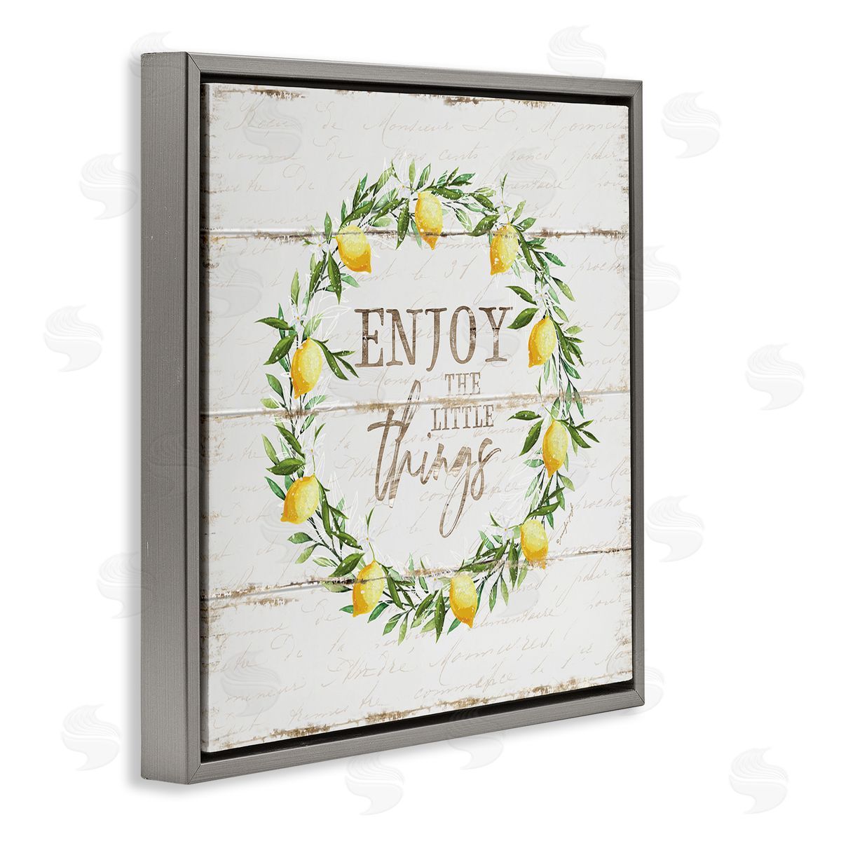 Enjoy the Little Things Lemons Grey Floating Frame Canvas Wall Art, Home Decor by Jennifer Pugh