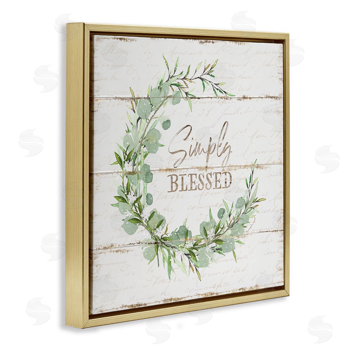 Simply Blessed Wreath Accent Gold Floating Frame Canvas Wall Art, Home Decor by Jennifer Pugh