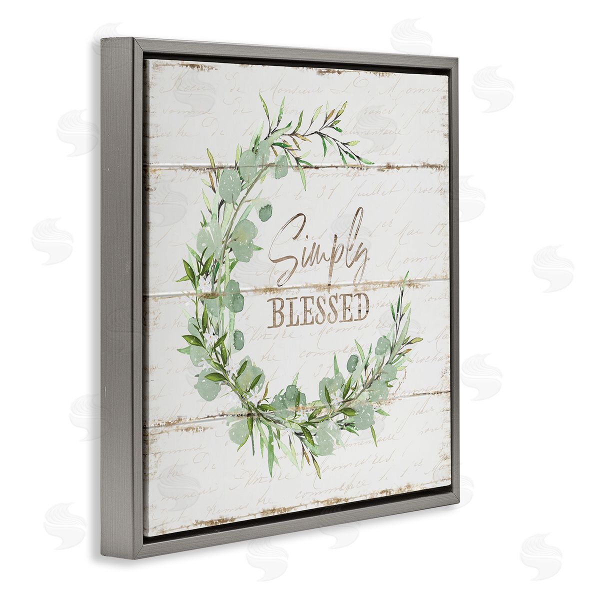 Simply Blessed Wreath Accent Grey Floating Frame Canvas Wall Art, Home Decor by Jennifer Pugh