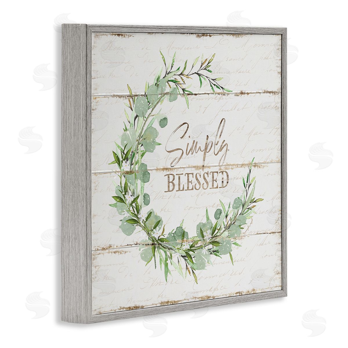 Simply Blessed Wreath Accent Grey Frame Print Wall Art, Home Decor by Jennifer Pugh