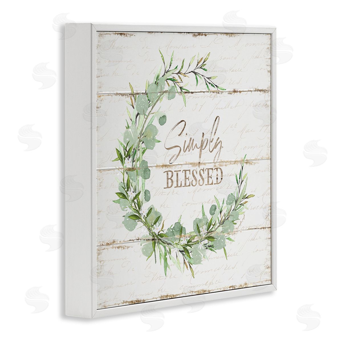 Simply Blessed Wreath Accent White Frame Print Wall Art, Home Decor by Jennifer Pugh