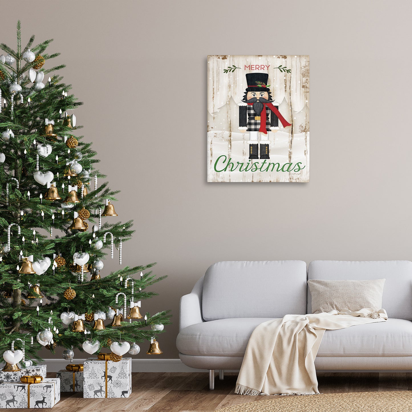 Merry Christmas Winter Nutcracker Canvas Wall Art in Room, Home Decor by Jennifer Pugh