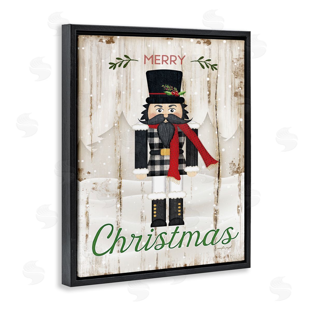 Merry Christmas Winter Nutcracker Black Floating Frame Canvas Wall Art, Home Decor by Jennifer Pugh