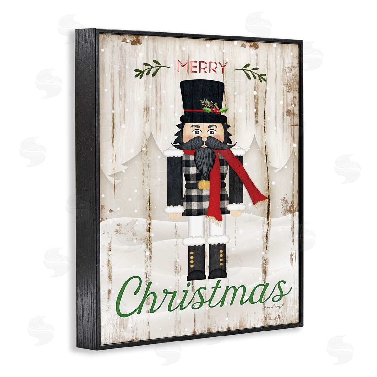 Merry Christmas Winter Nutcracker Black Frame Print Wall Art, Home Decor by Jennifer Pugh