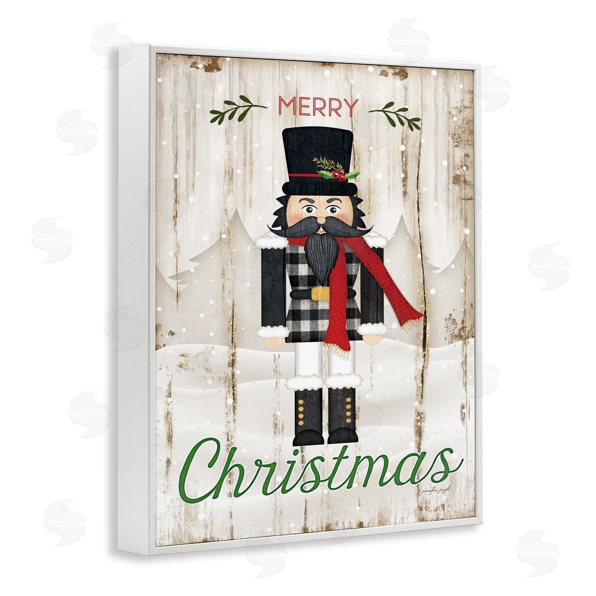 Merry Christmas Winter Nutcracker White Frame Print Wall Art, Home Decor by Jennifer Pugh