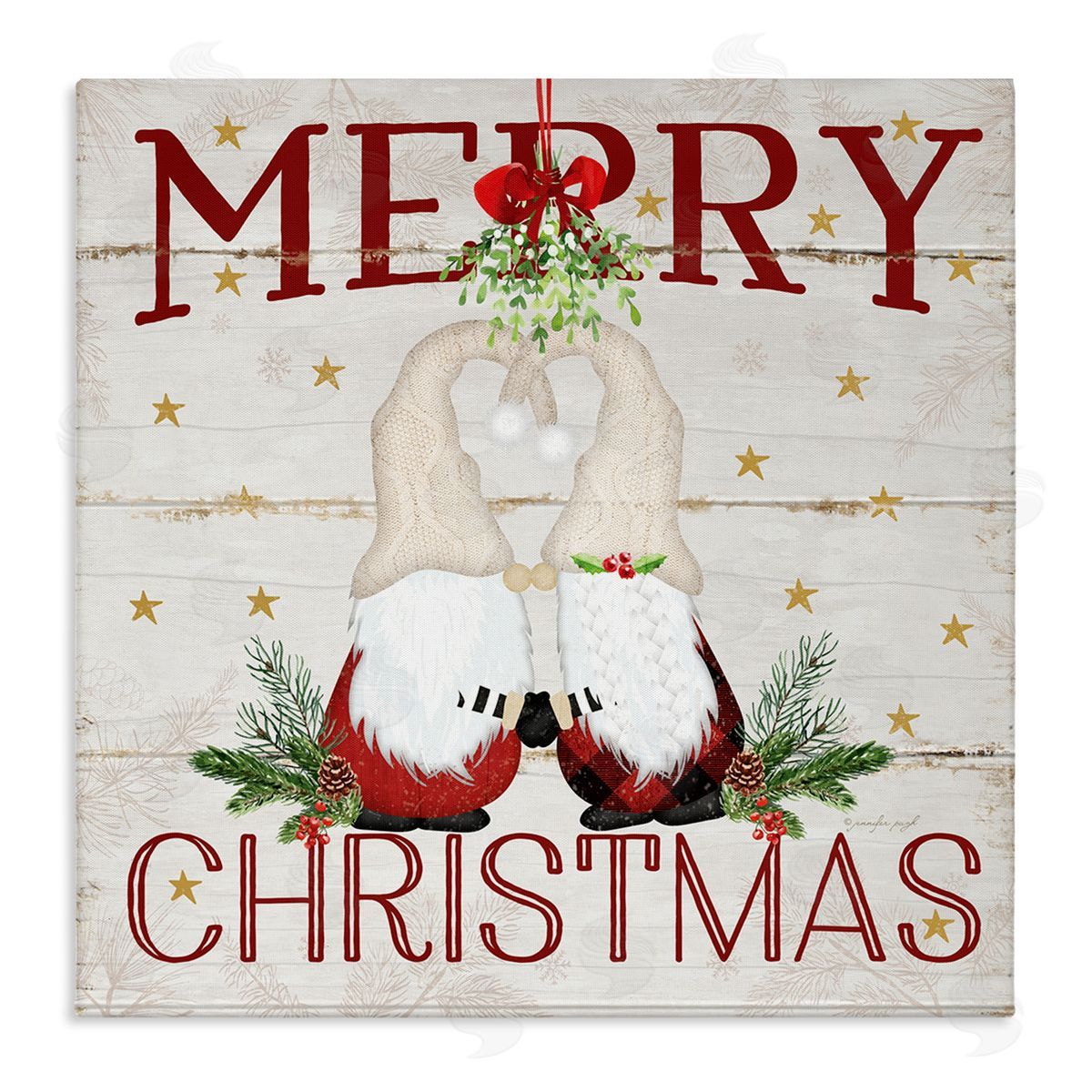 Merry Christmas Gnome Mistletoe Canvas Wall Art, Home Decor by Jennifer Pugh