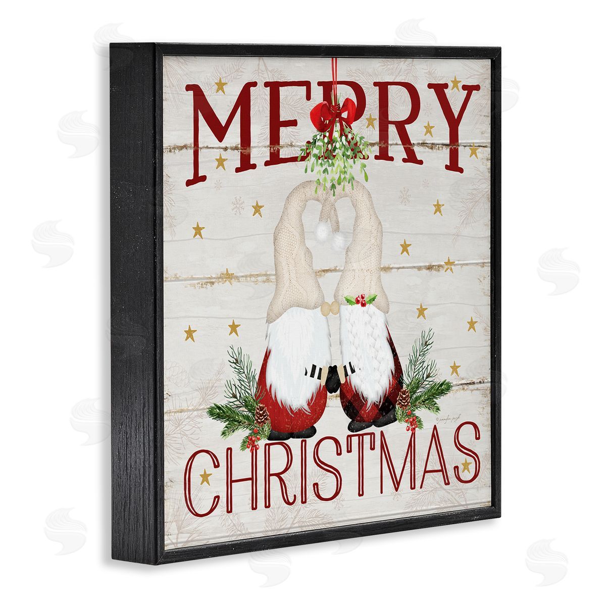 Merry Christmas Gnome Mistletoe Black Frame Print Wall Art, Home Decor by Jennifer Pugh