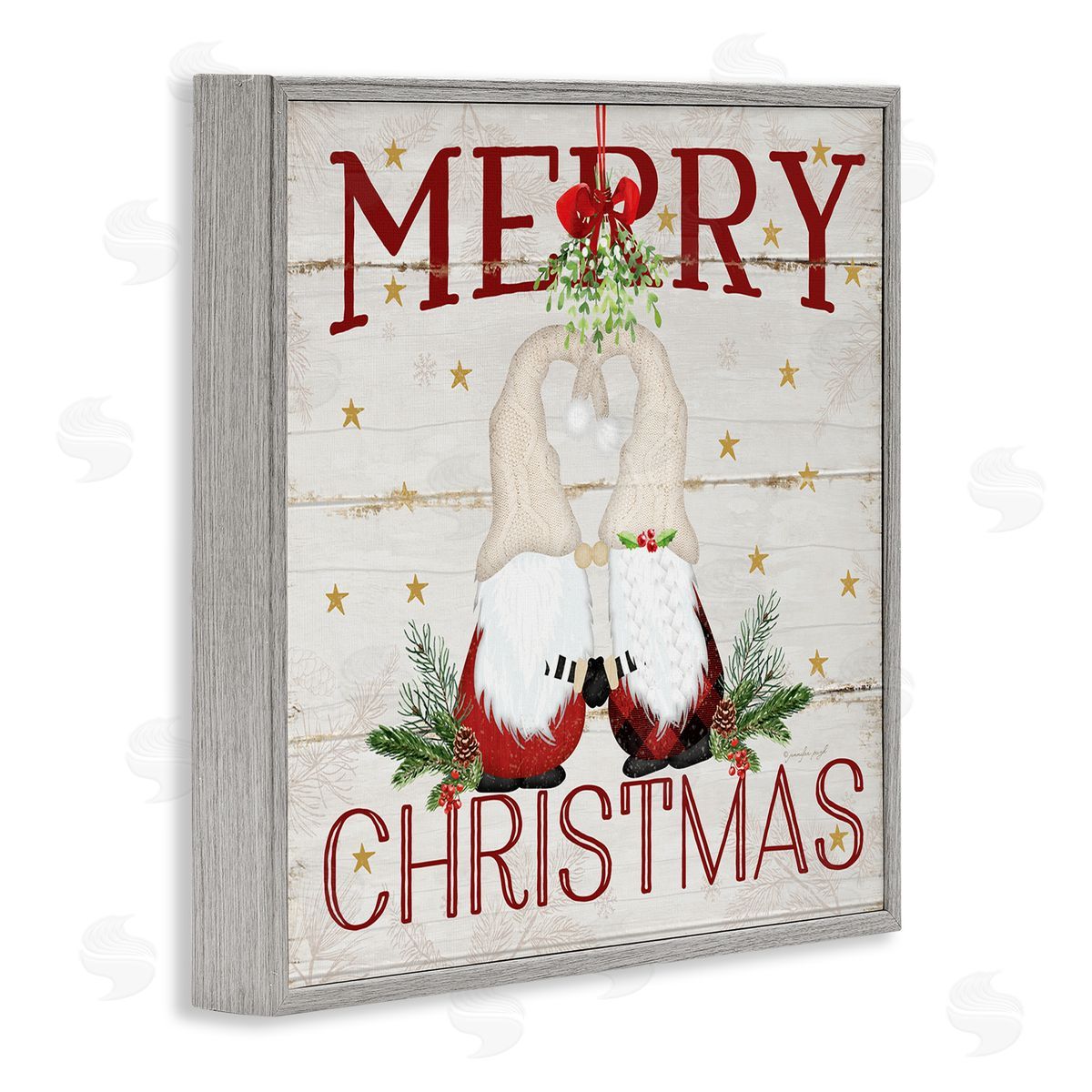 Merry Christmas Gnome Mistletoe Grey Frame Print Wall Art, Home Decor by Jennifer Pugh