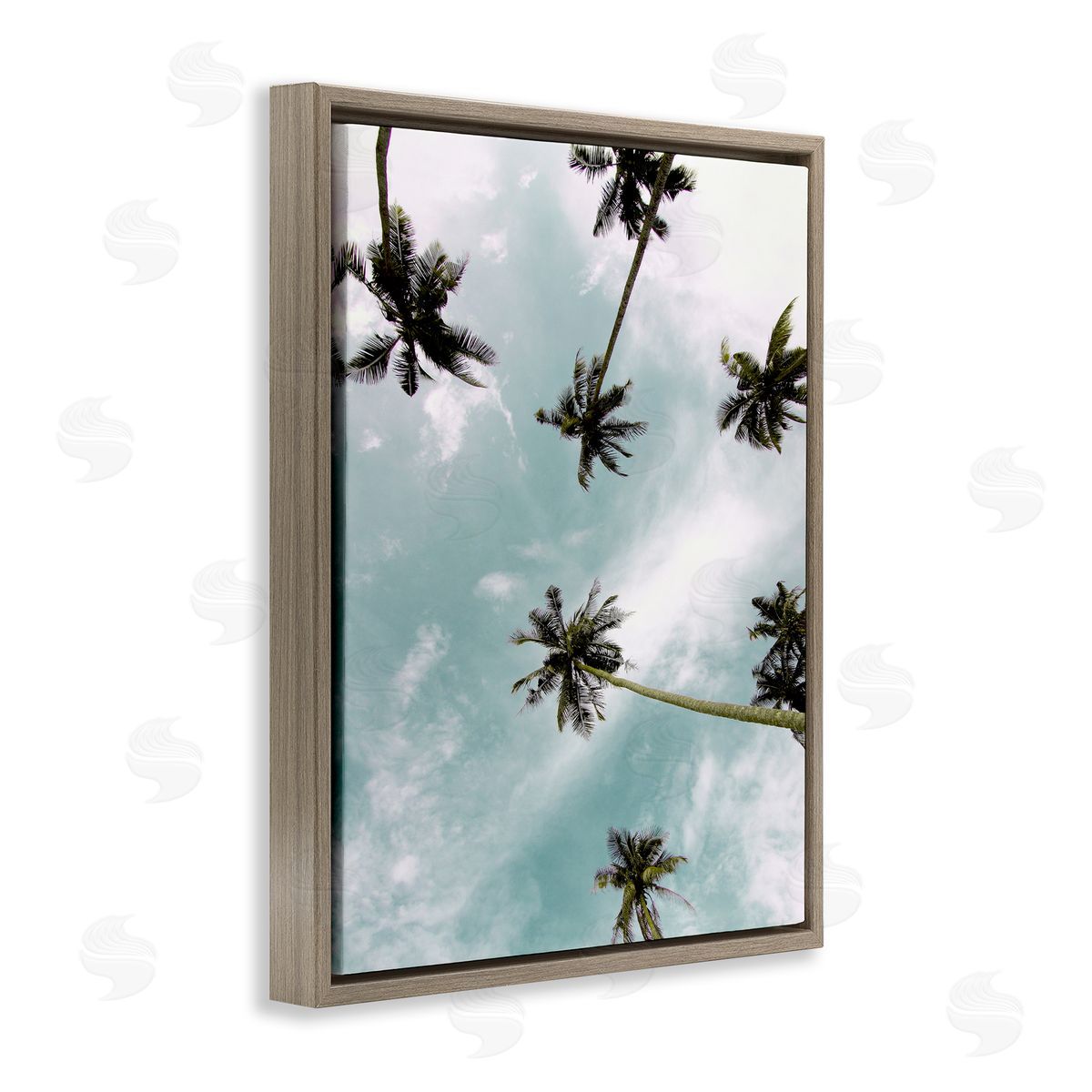 Sky Through Palm Trees Brown Floating Frame Canvas Wall Art, Home Decor by Kim Allen