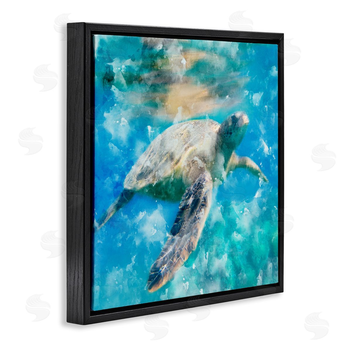 Underwater Sea Turtle Black Floating Frame Canvas Wall Art, Home Decor by Kim Allen