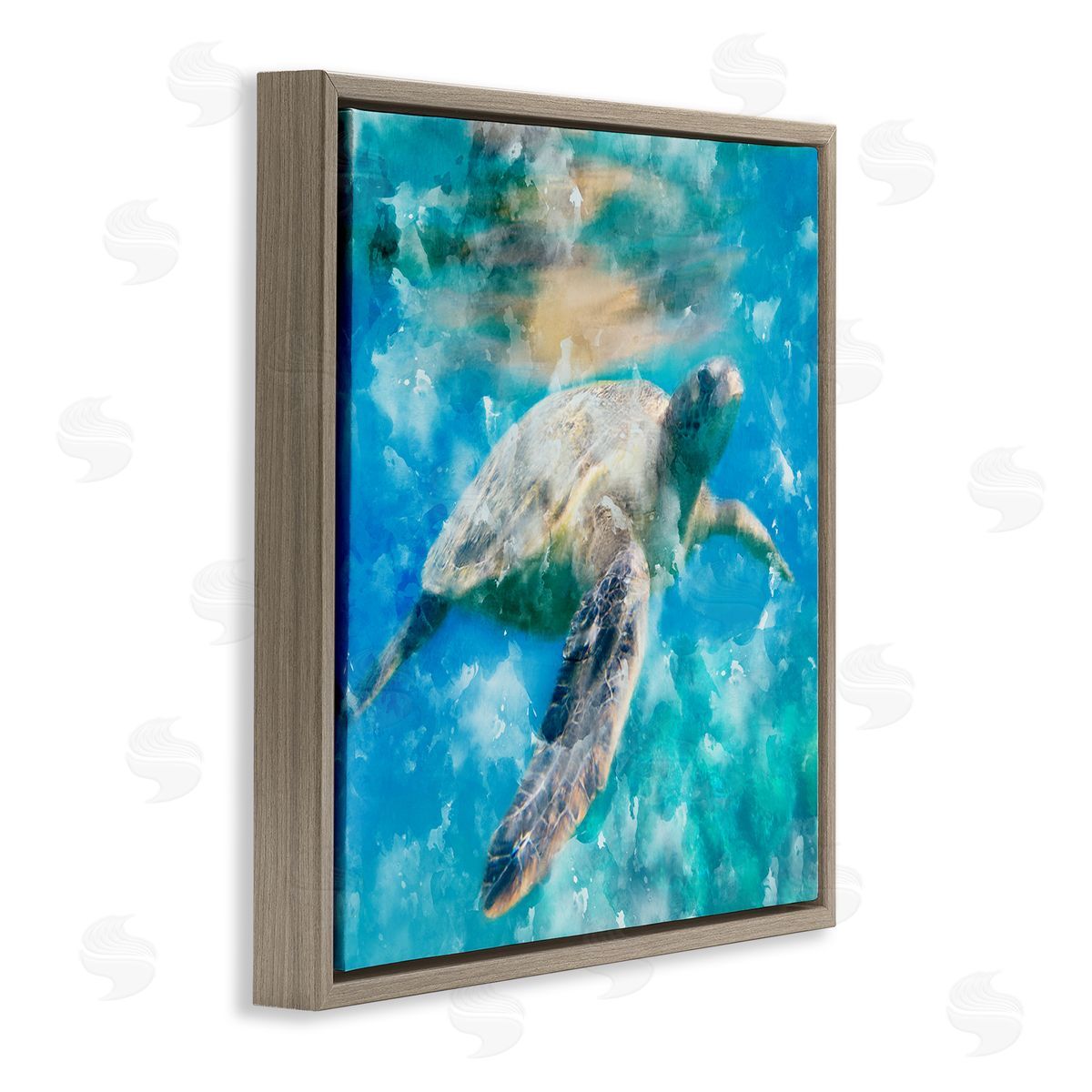 Underwater Sea Turtle Brown Floating Frame Canvas Wall Art, Home Decor by Kim Allen