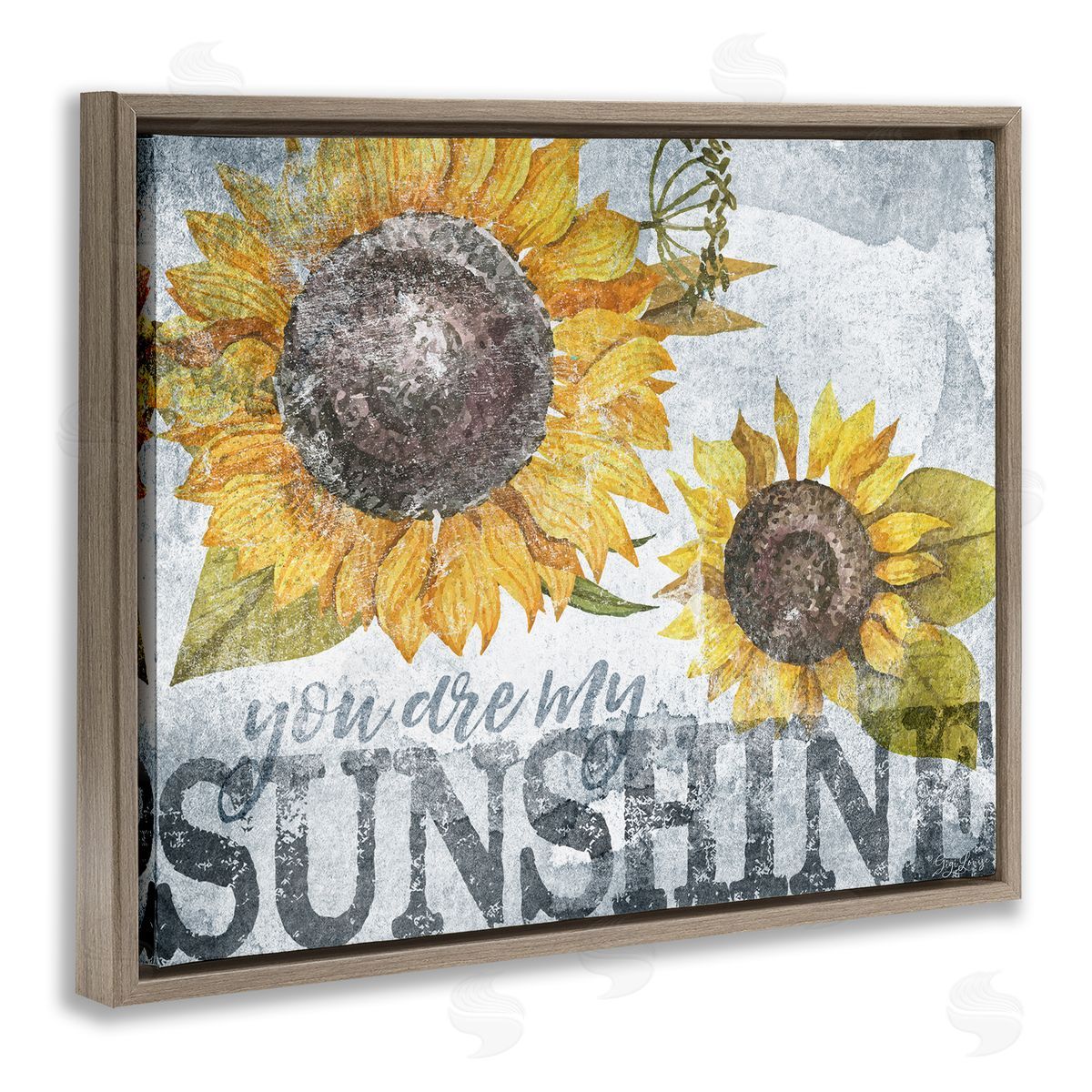 You Are My Sunshine Sunflowers Brown Floating Frame Canvas Wall Art, Home Decor by Gigi Louise