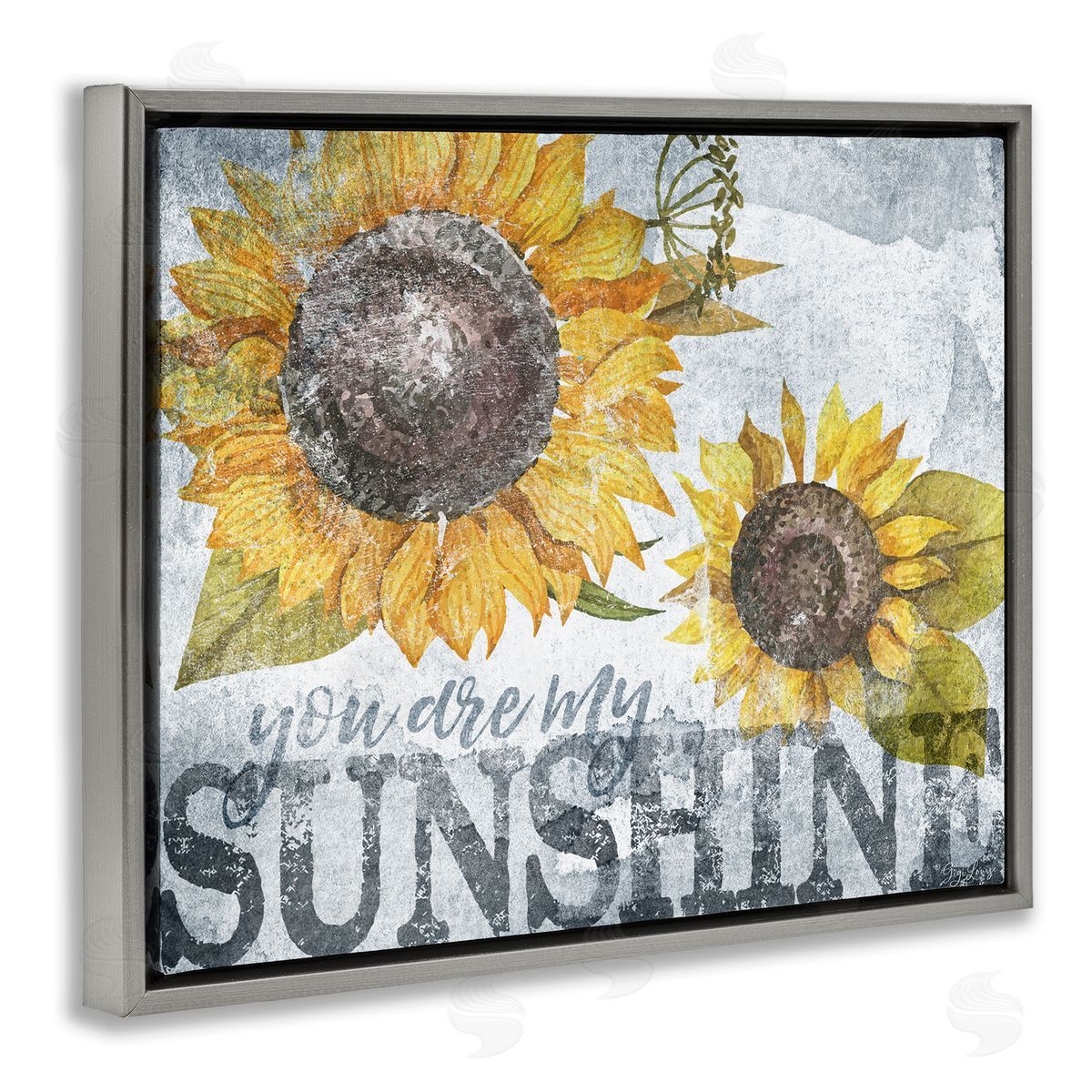 You Are My Sunshine Sunflowers Grey Floating Frame Canvas Wall Art, Home Decor by Gigi Louise