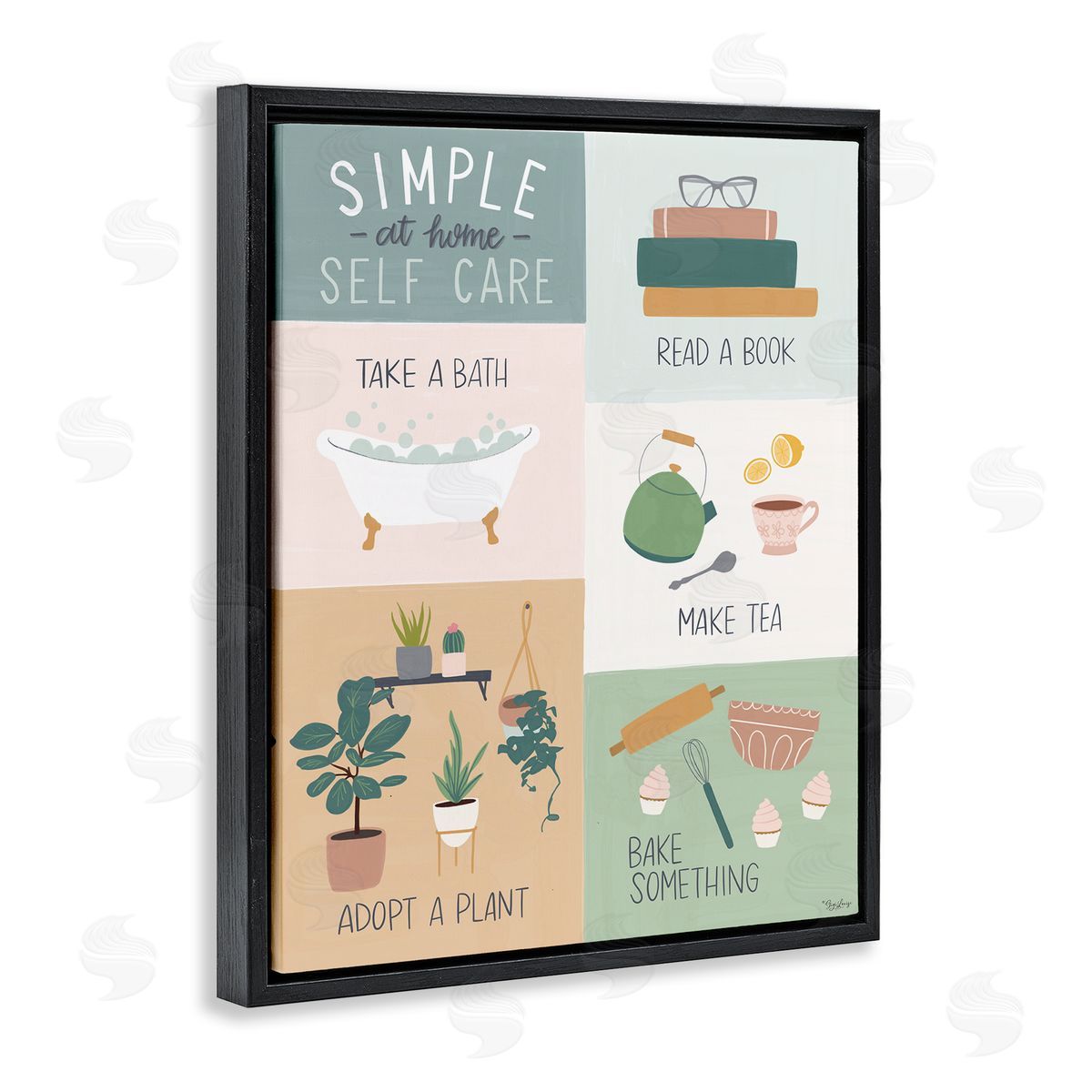Self Care at Home Guide Black Floating Frame Canvas Wall Art, Home Decor by Gigi Louise