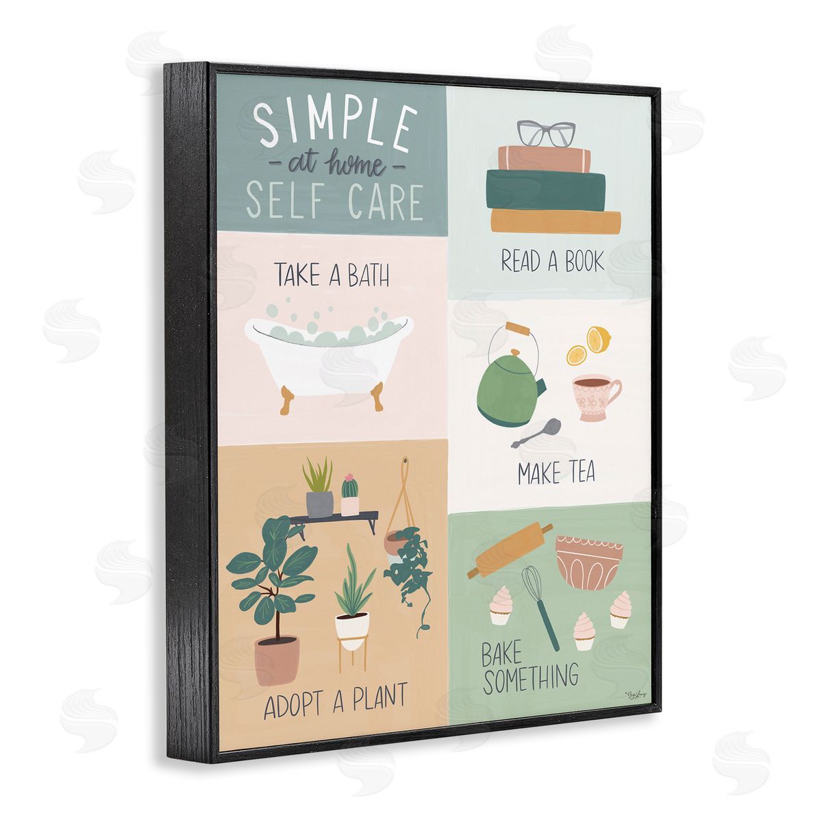 Self Care at Home Guide Black Frame Print Wall Art, Home Decor by Gigi Louise