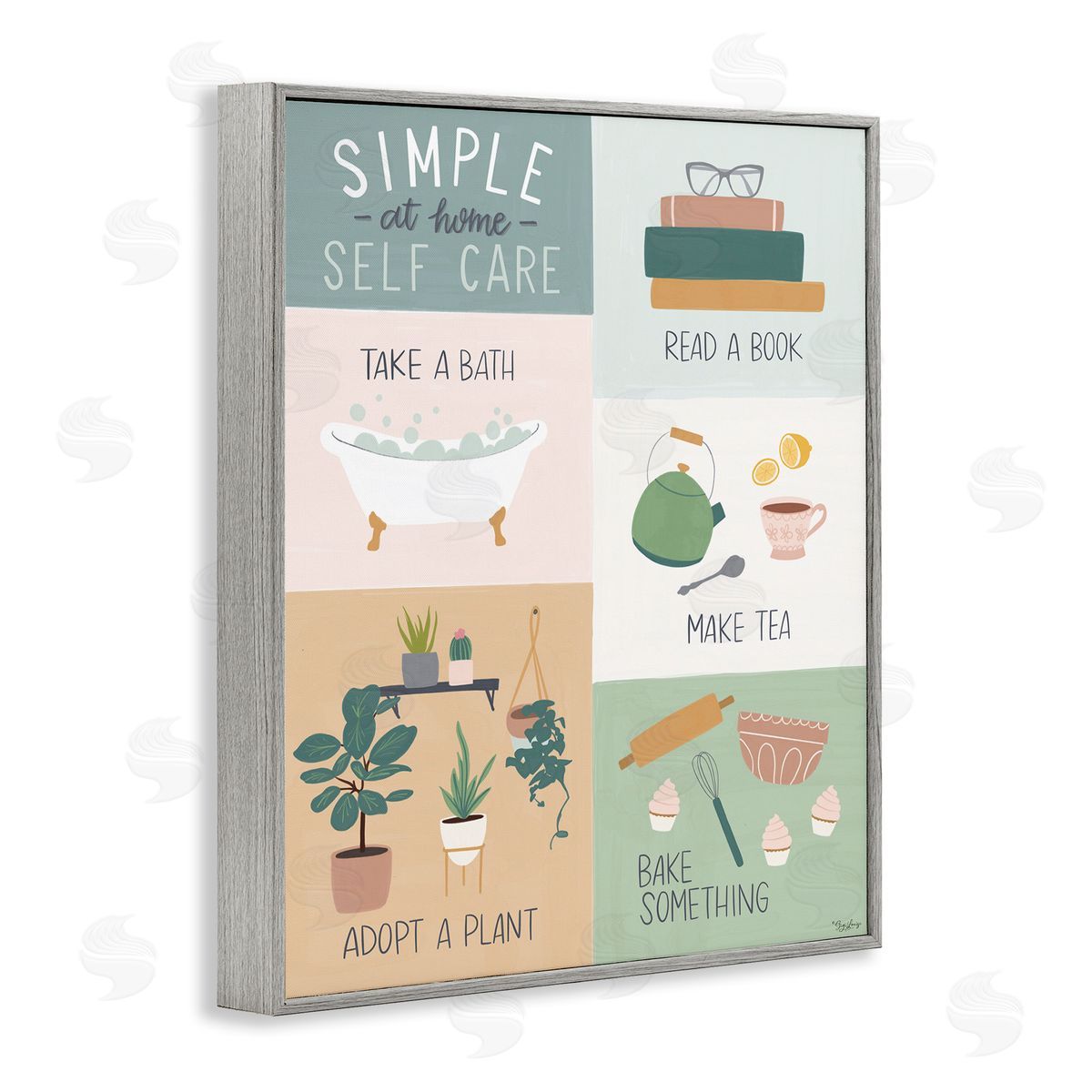 Self Care at Home Guide Grey Frame Print Wall Art, Home Decor by Gigi Louise